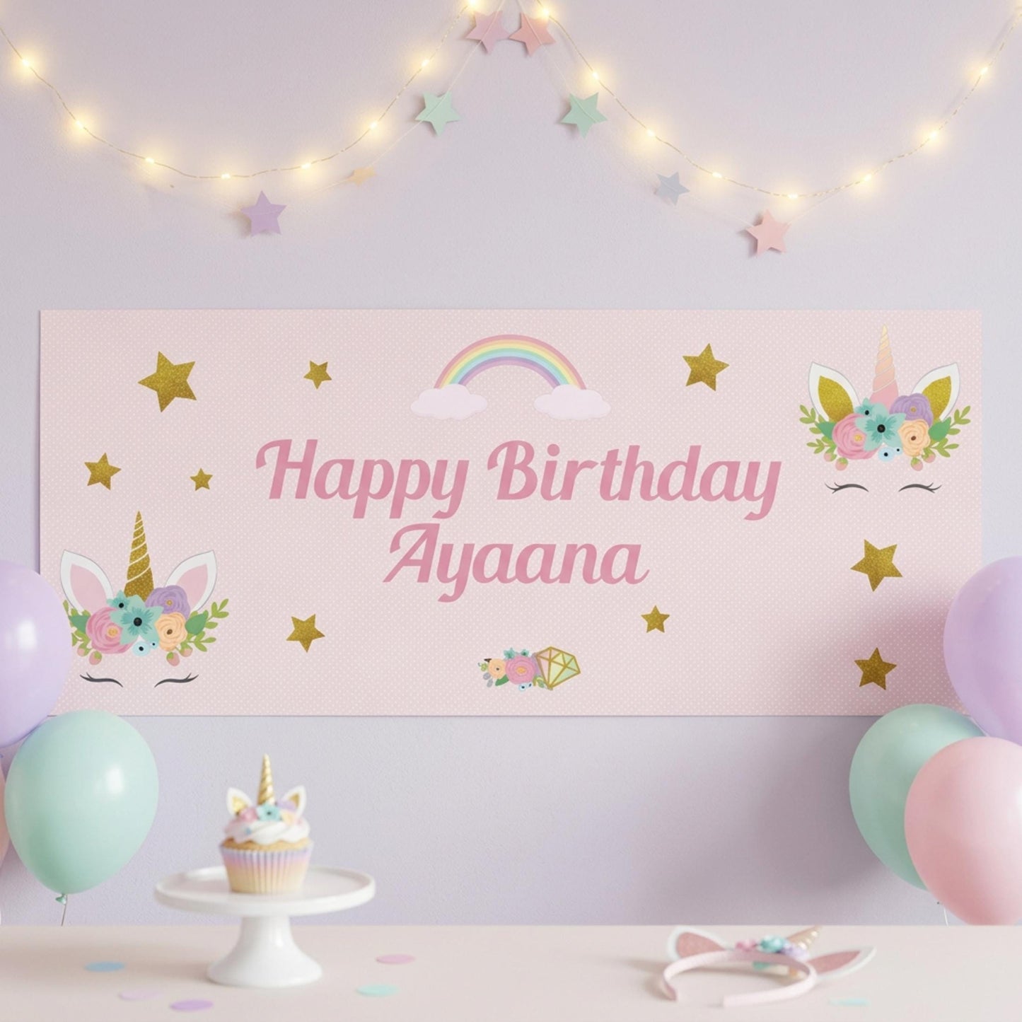 Personalised Unicorn Birthday Backdrop, Magical Rainbow Party Decor for Girls, Cake Table Wall Decor