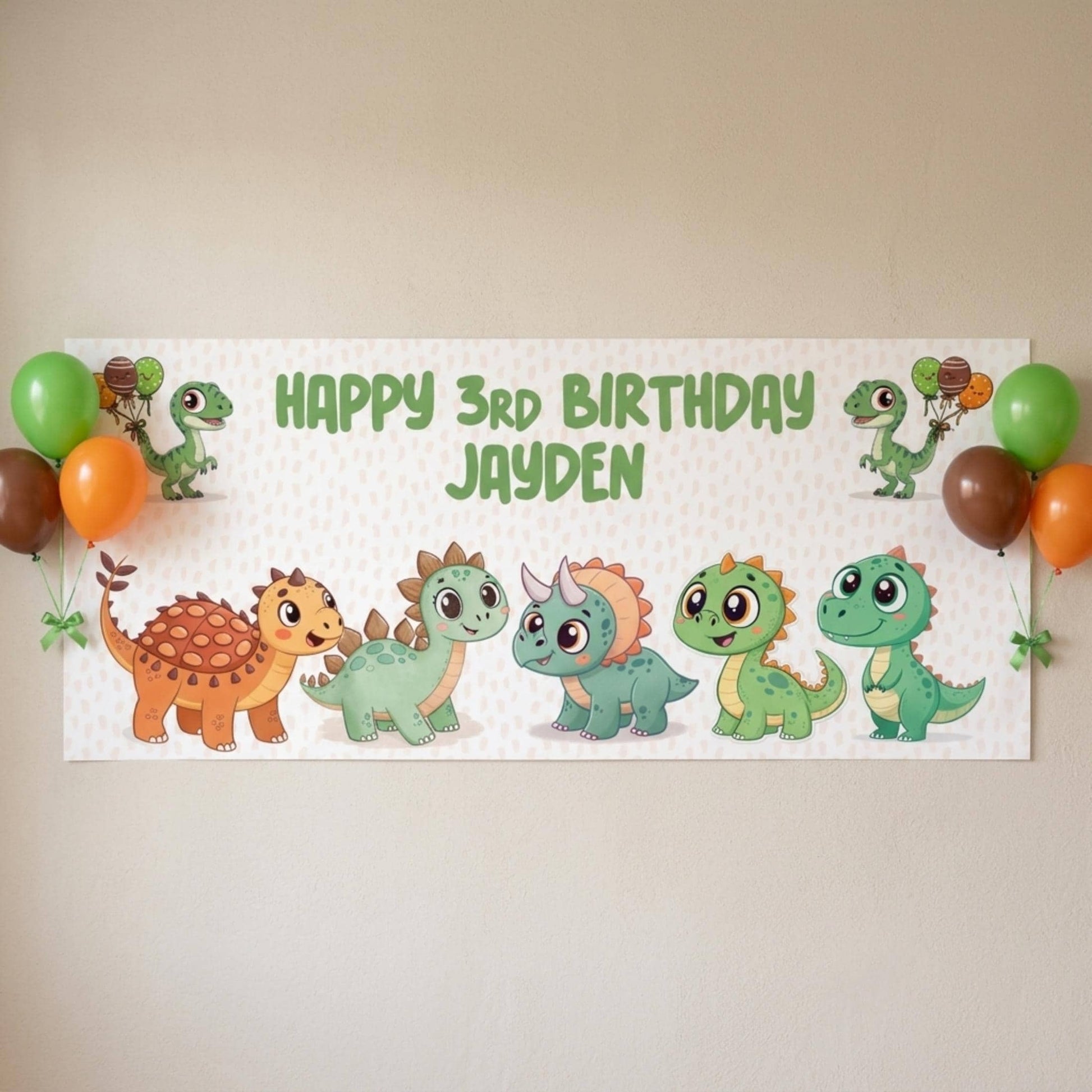 Personalised Dinosaur Birthday Banner, Custom Dino Cake Table Backdrop