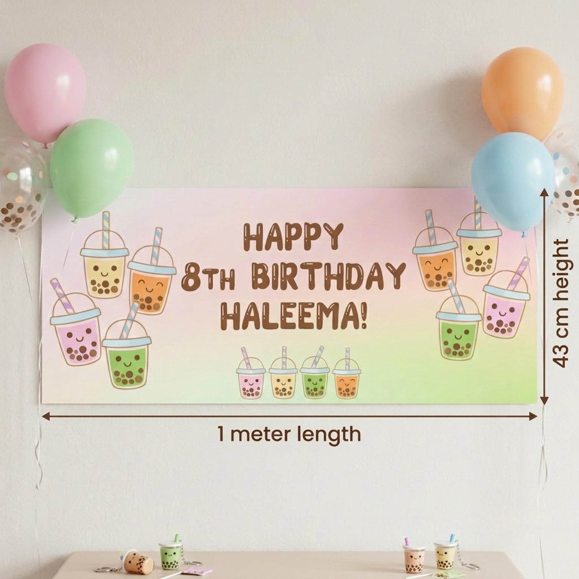 Personalised Bubble Tea Birthday Banner, Kawaii Boba Party Backdrop, Customisable Decor