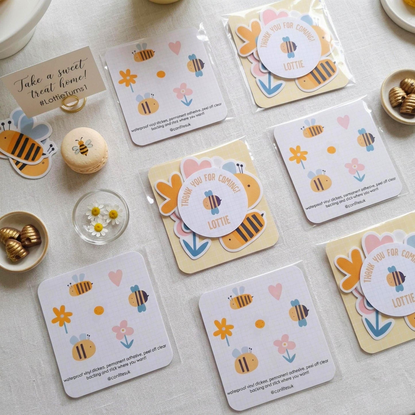 Personalised Bumblebee Vinyl Stickers Party Bags, Custom Bee Birthday Favours