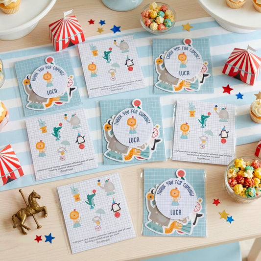 Personalised Circus Vinyl Stickers Party Bags, Custom Carnival Birthday Favours