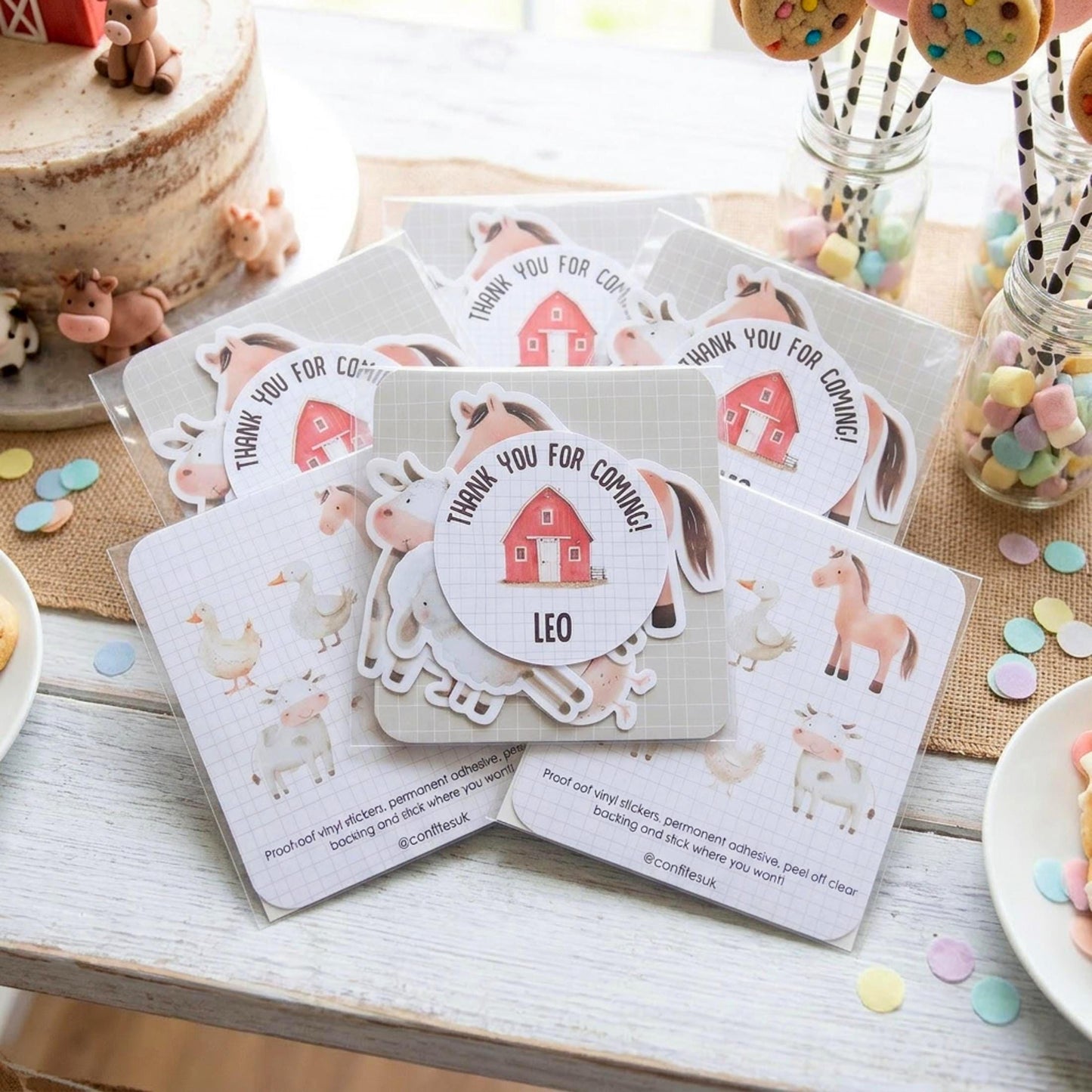 Personalised Farm Vinyl Stickers Party Bags, Custom Farmyard Birthday Favours