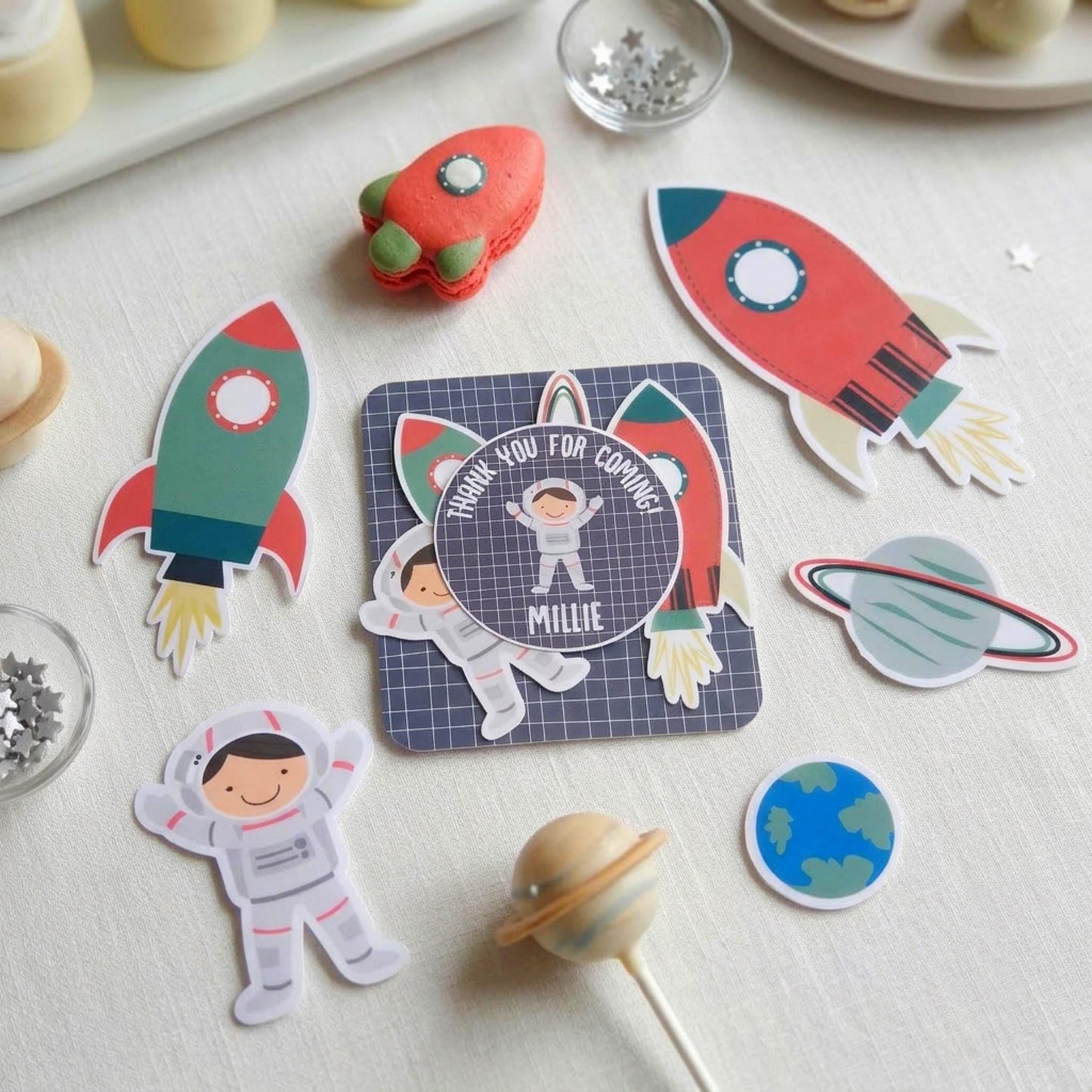 Personalised Space vinyl stcikers Party Bags, Astronaut Birthday Favours