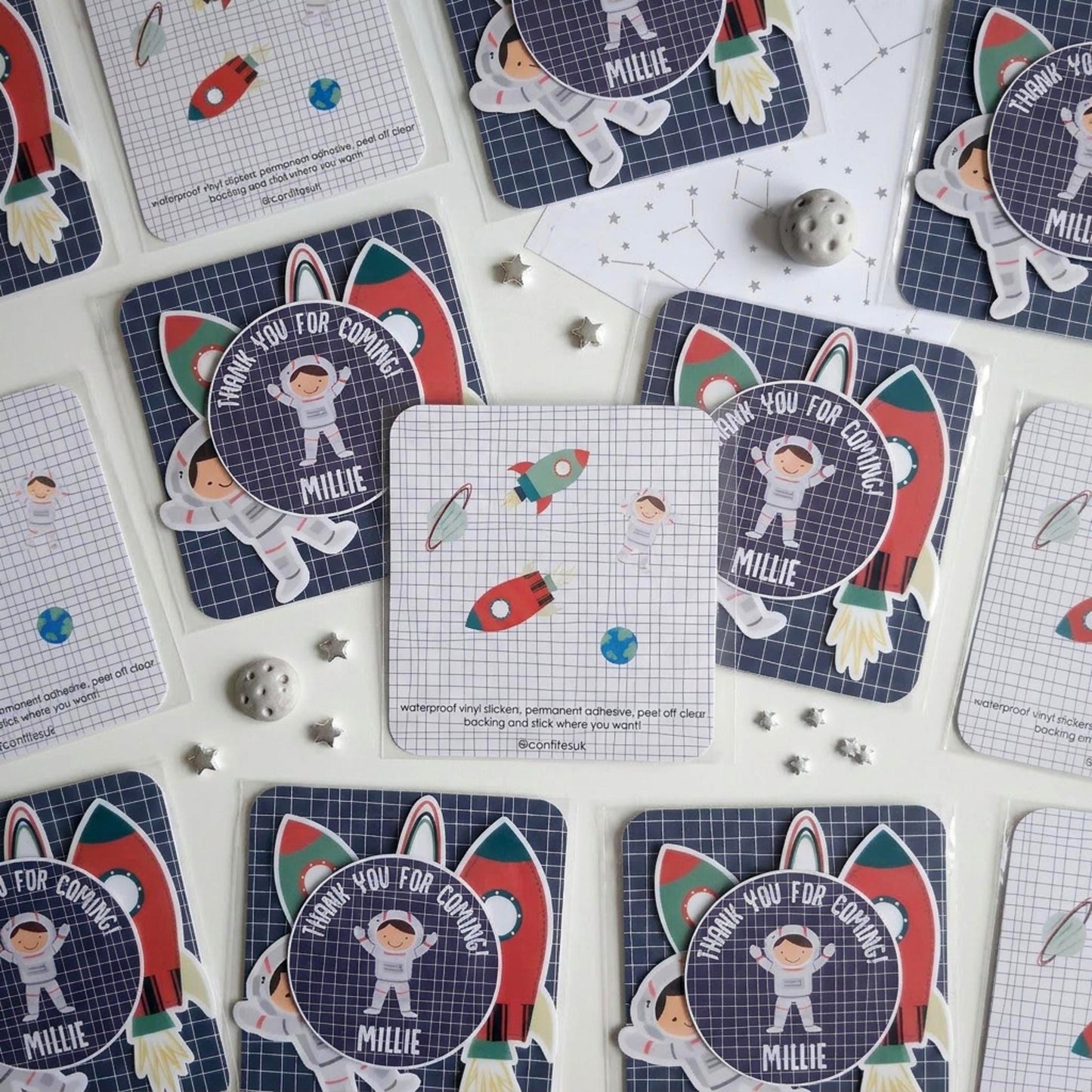 Personalised Space vinyl stcikers Party Bags, Astronaut Birthday Favours