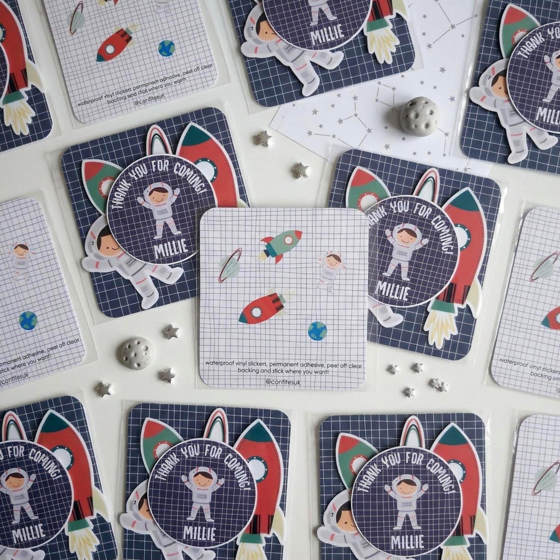 Personalised Space vinyl stcikers Party Bags, Astronaut Birthday Favours