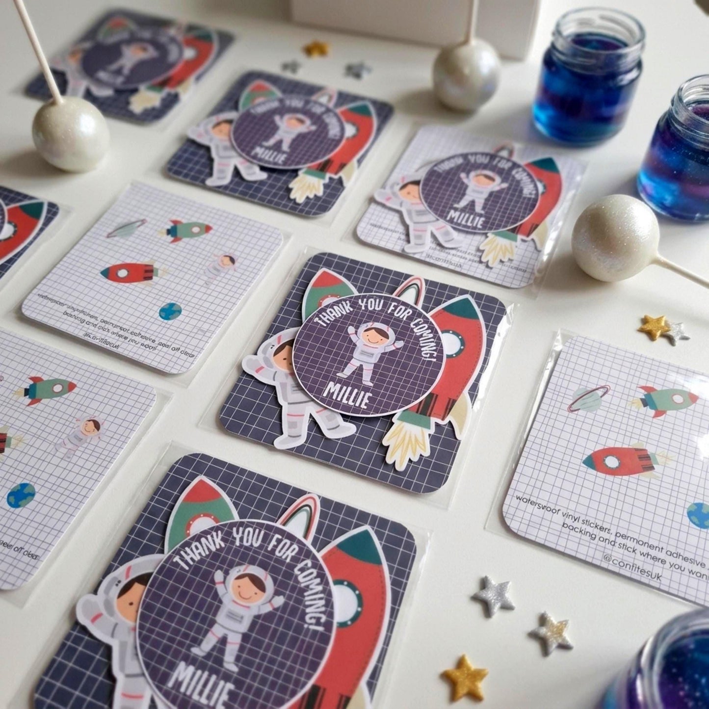 Personalised Space vinyl stcikers Party Bags, Astronaut Birthday Favours