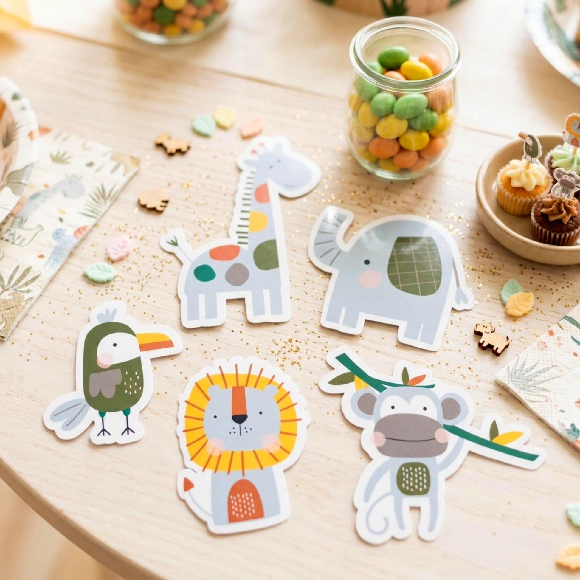 Personalised Safari Vinyl Stickers Party bags, Zoo Birthday Waterproof Decals