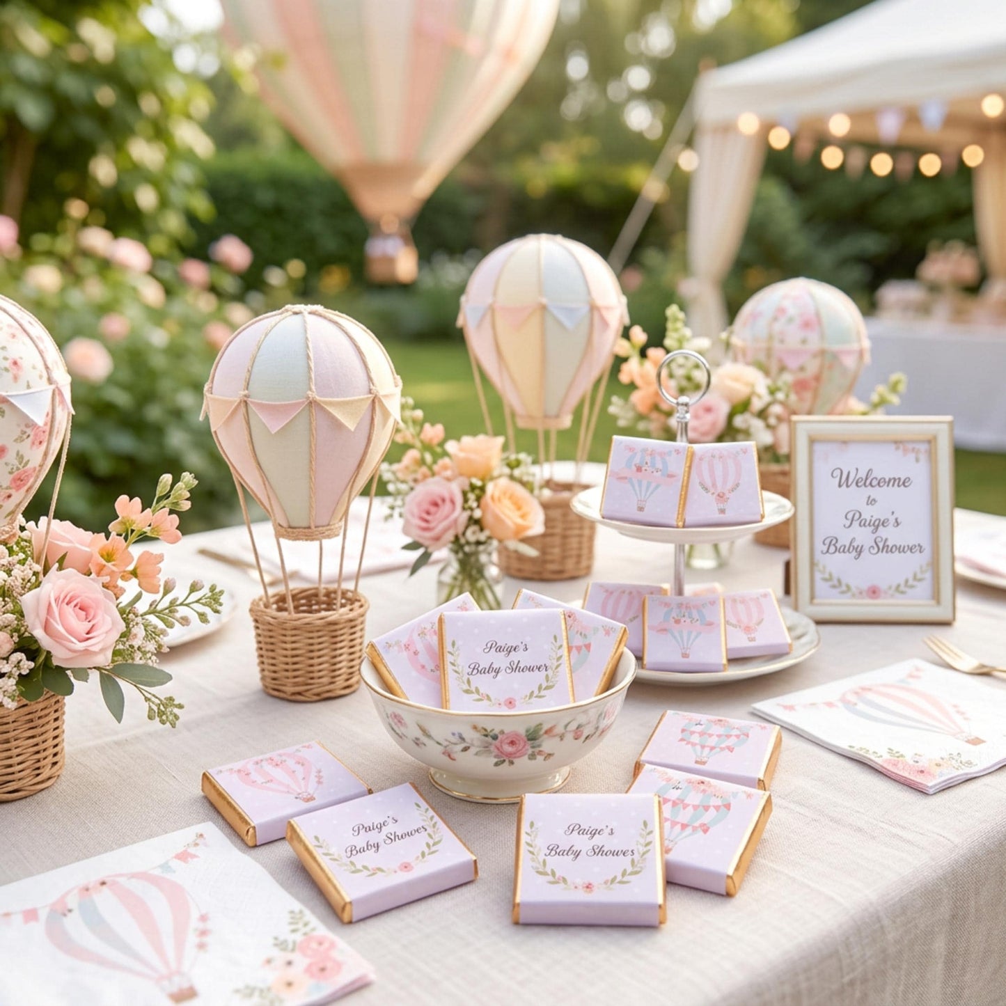 Personalised Hot Air Balloon Chocolates – Baby Shower Guest Favours, Adventure Awaits Treats