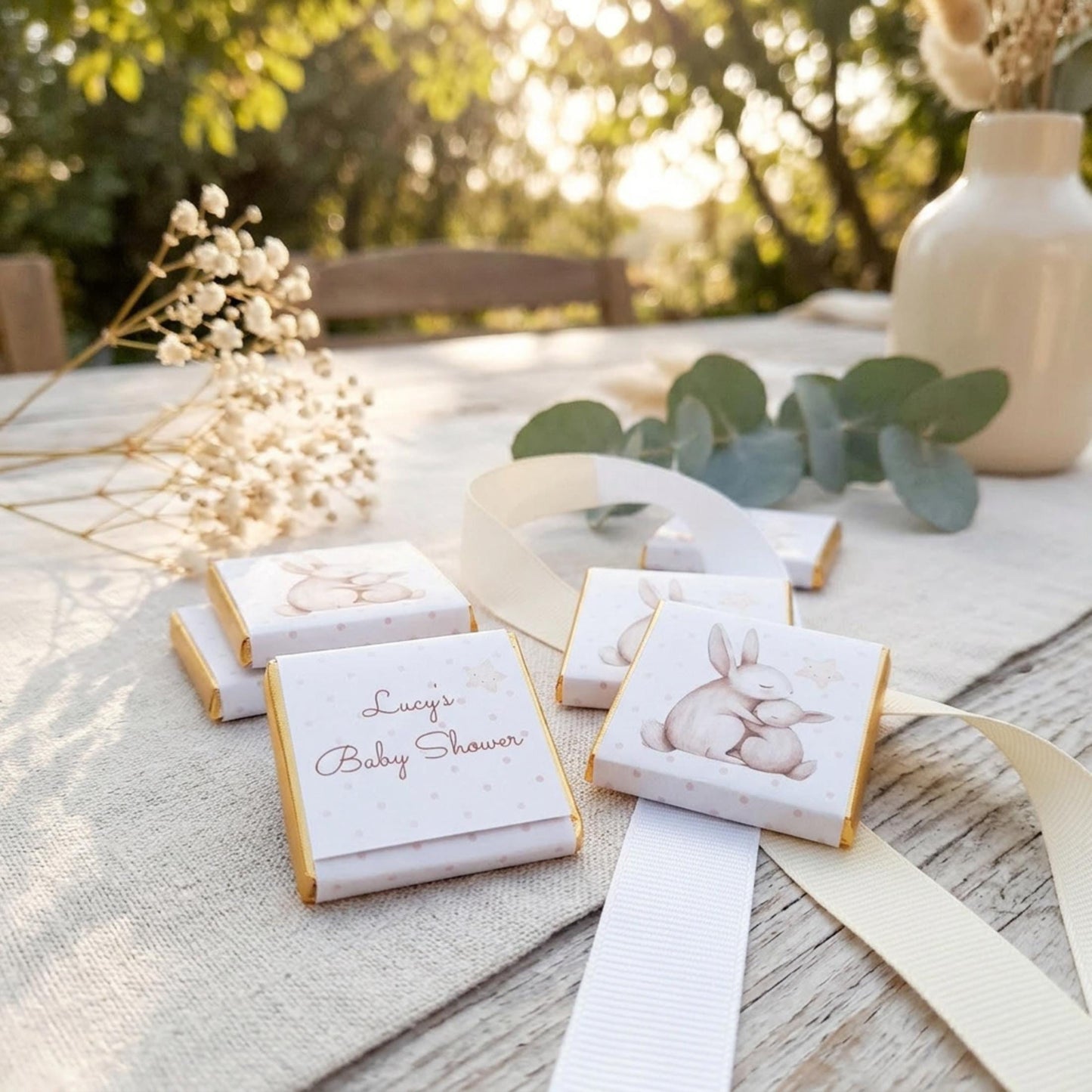 Personalised Mum and Baby Bunny Chocolates – Custom Baby Shower Favours