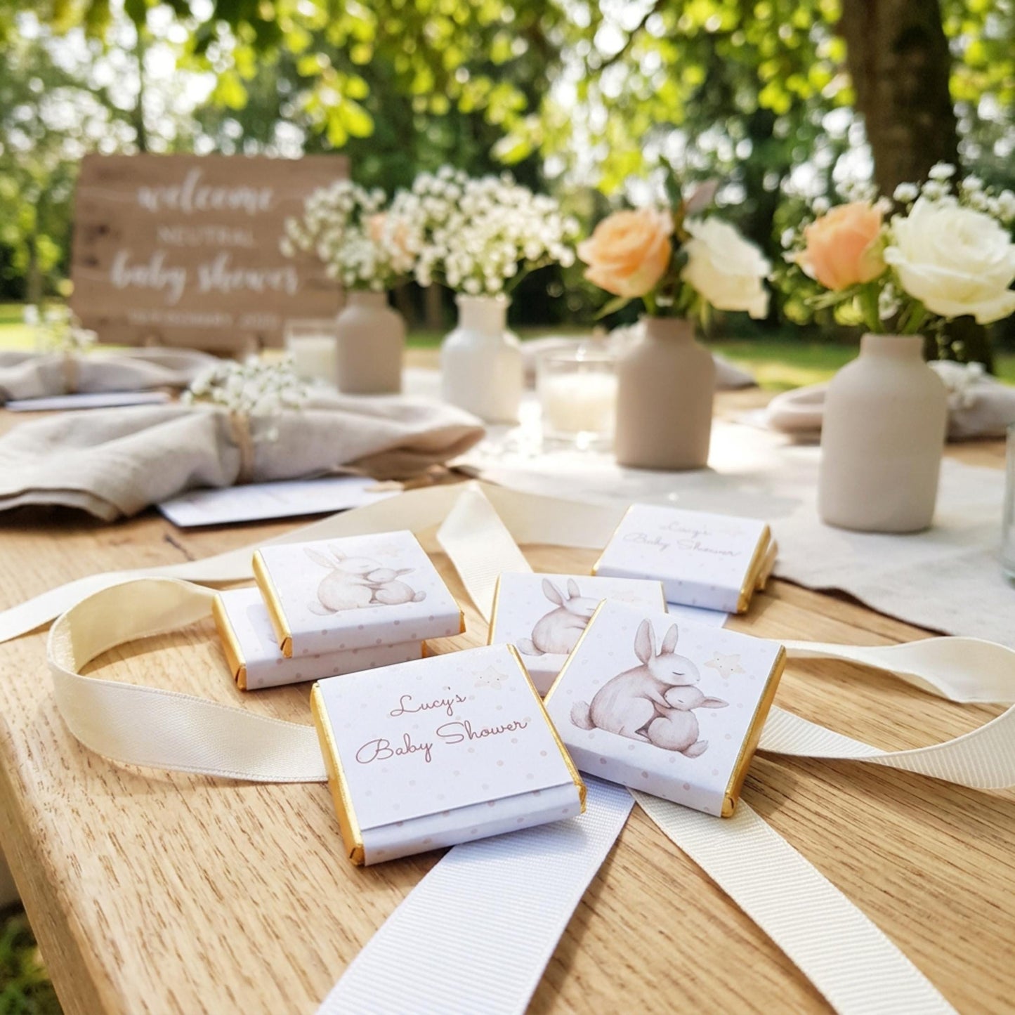 Personalised Mum and Baby Bunny Chocolates – Custom Baby Shower Favours