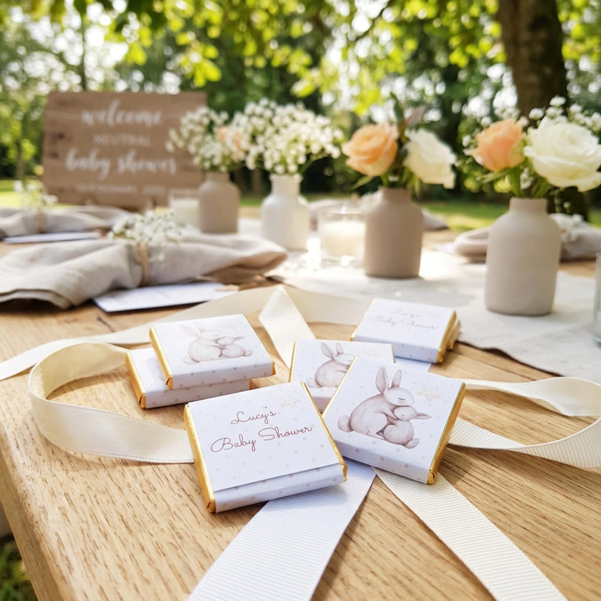 Personalised Mum and Baby Bunny Chocolates – Custom Baby Shower Favours