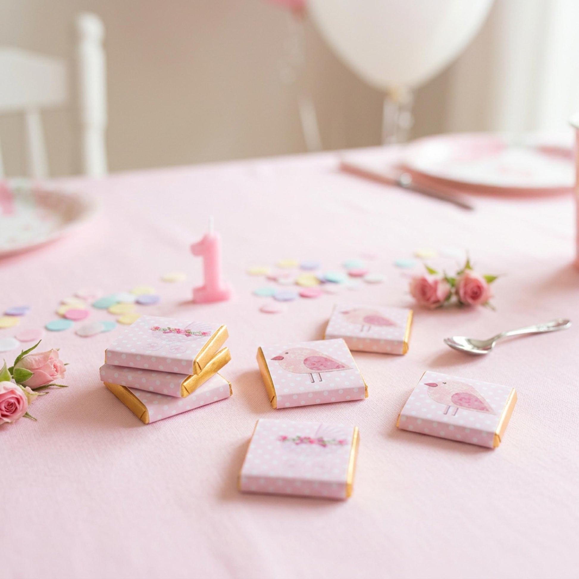 Personalised Baby Girl Chocolate Favours – Pink Bird Pram Sweets