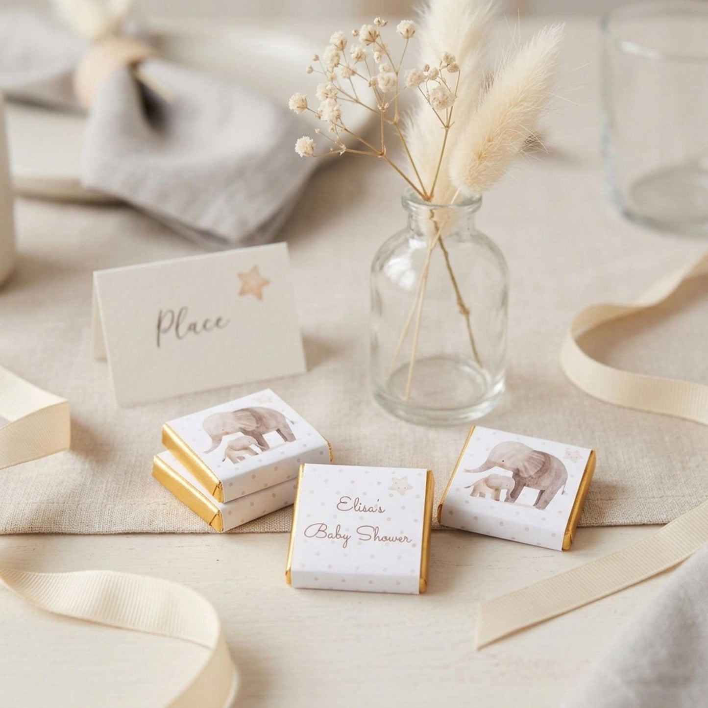 Personalised Mother Baby Elephant Shower Favours – Chocolate Guest Gifts