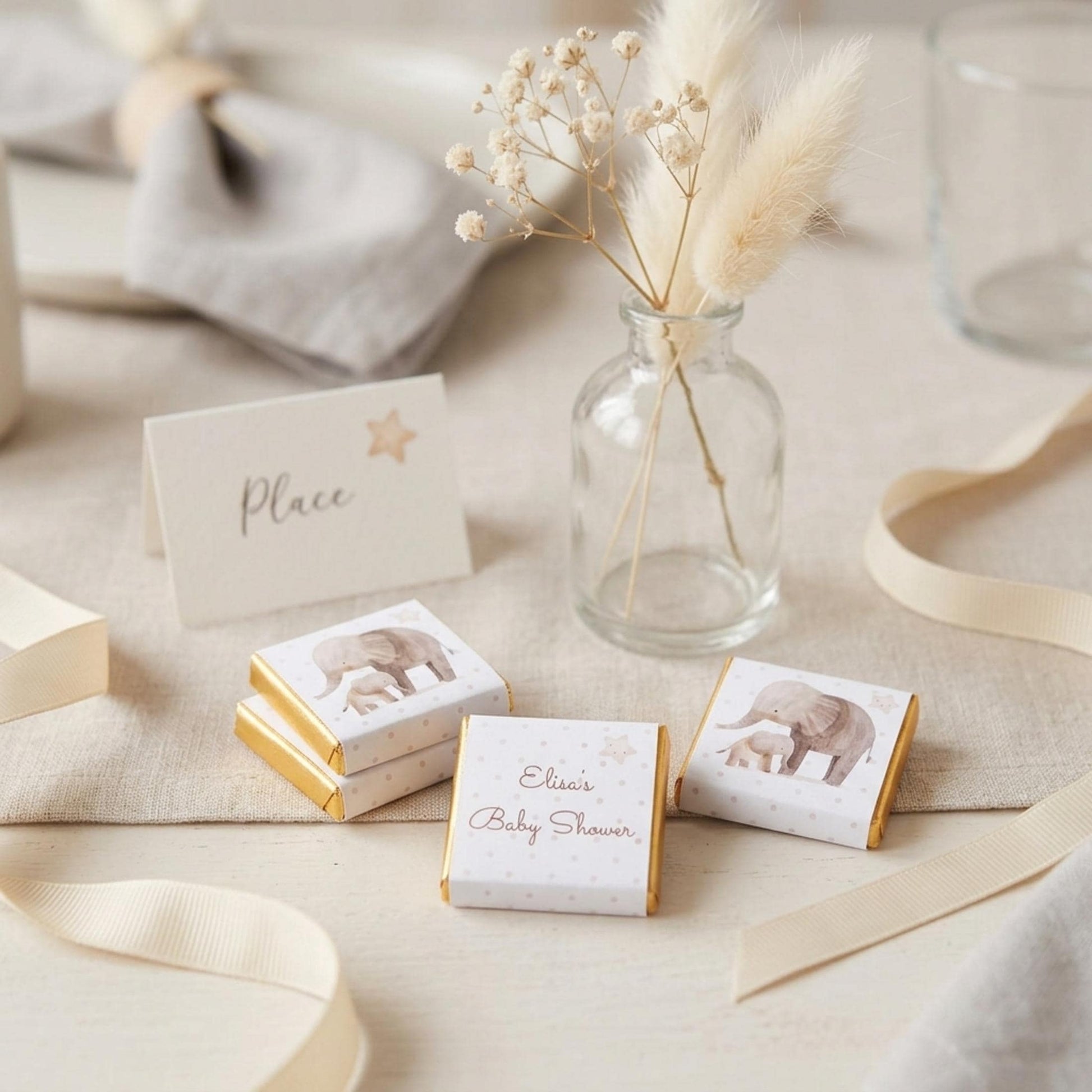 Personalised Mother Baby Elephant Shower Favours – Chocolate Guest Gifts