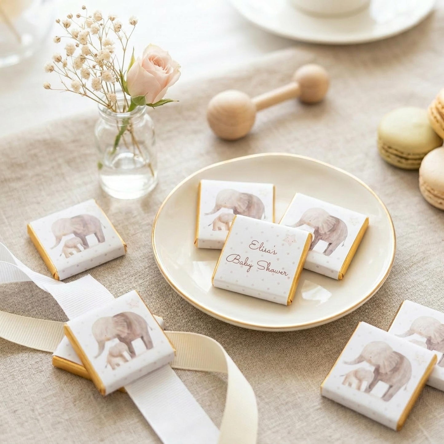 Personalised Mother Baby Elephant Shower Favours – Chocolate Guest Gifts