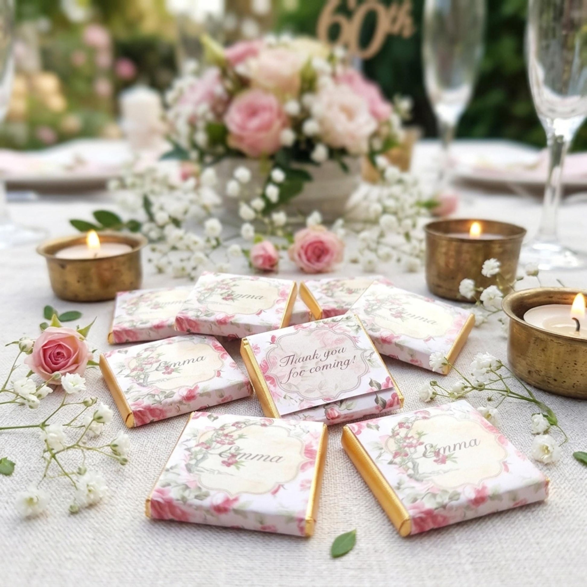 Personalised Rose Birthday Party Favours - Floral Chocolate Treats - Custom Guest Gifts - Party Bags Fillers