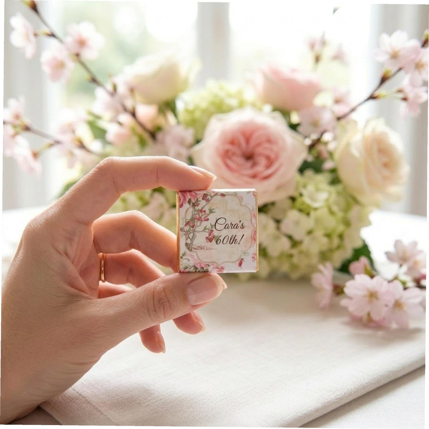 Personalised Rose Birthday Party Favours - Floral Chocolate Treats - Custom Guest Gifts - Party Bags Fillers