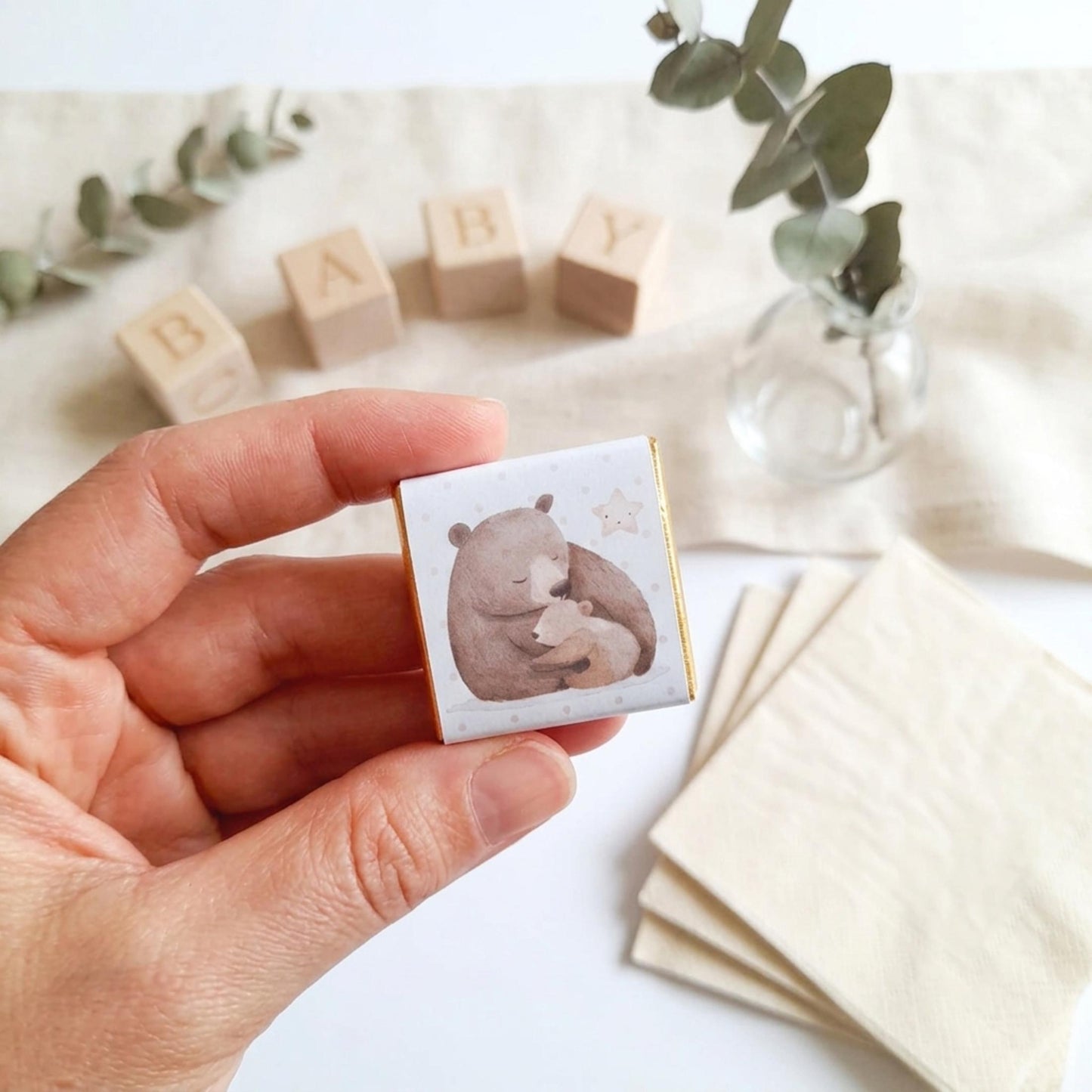 Mama Bear Baby Shower Chocolate Favours – Custom Guest Treats, Teddy Bear Party Bags