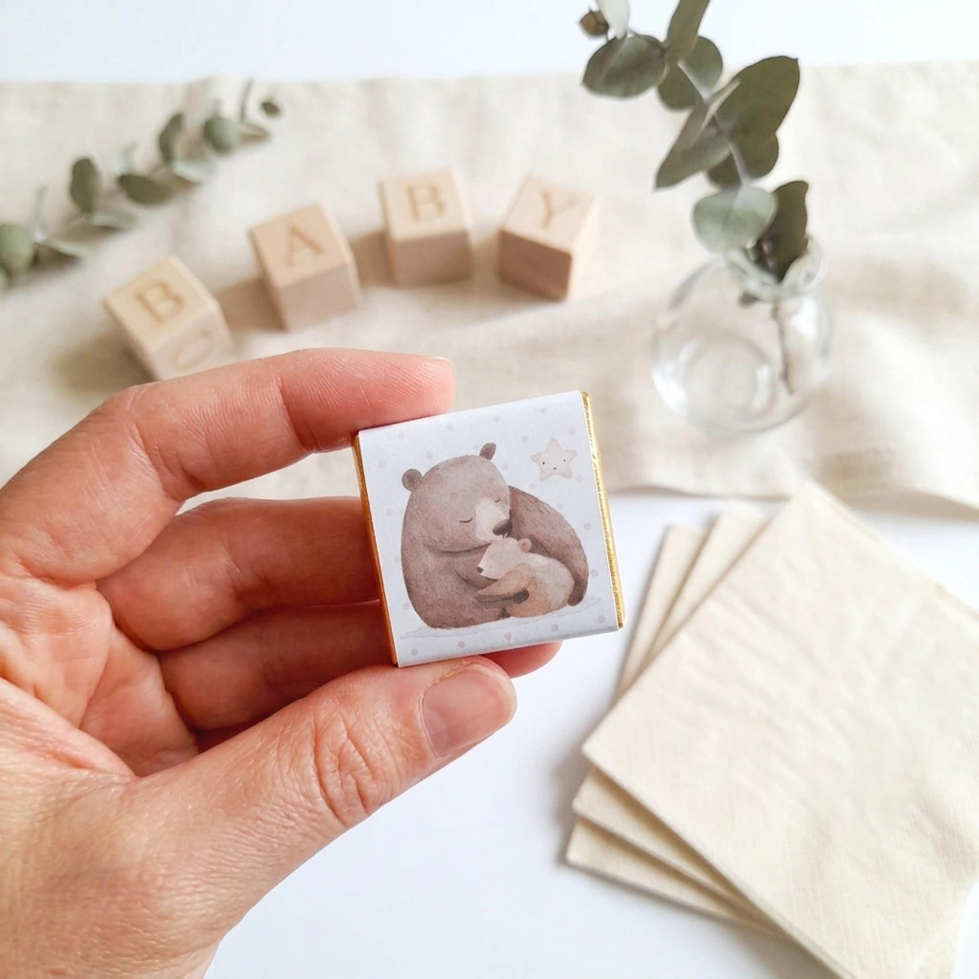Mama Bear Baby Shower Chocolate Favours – Custom Guest Treats, Teddy Bear Party Bags