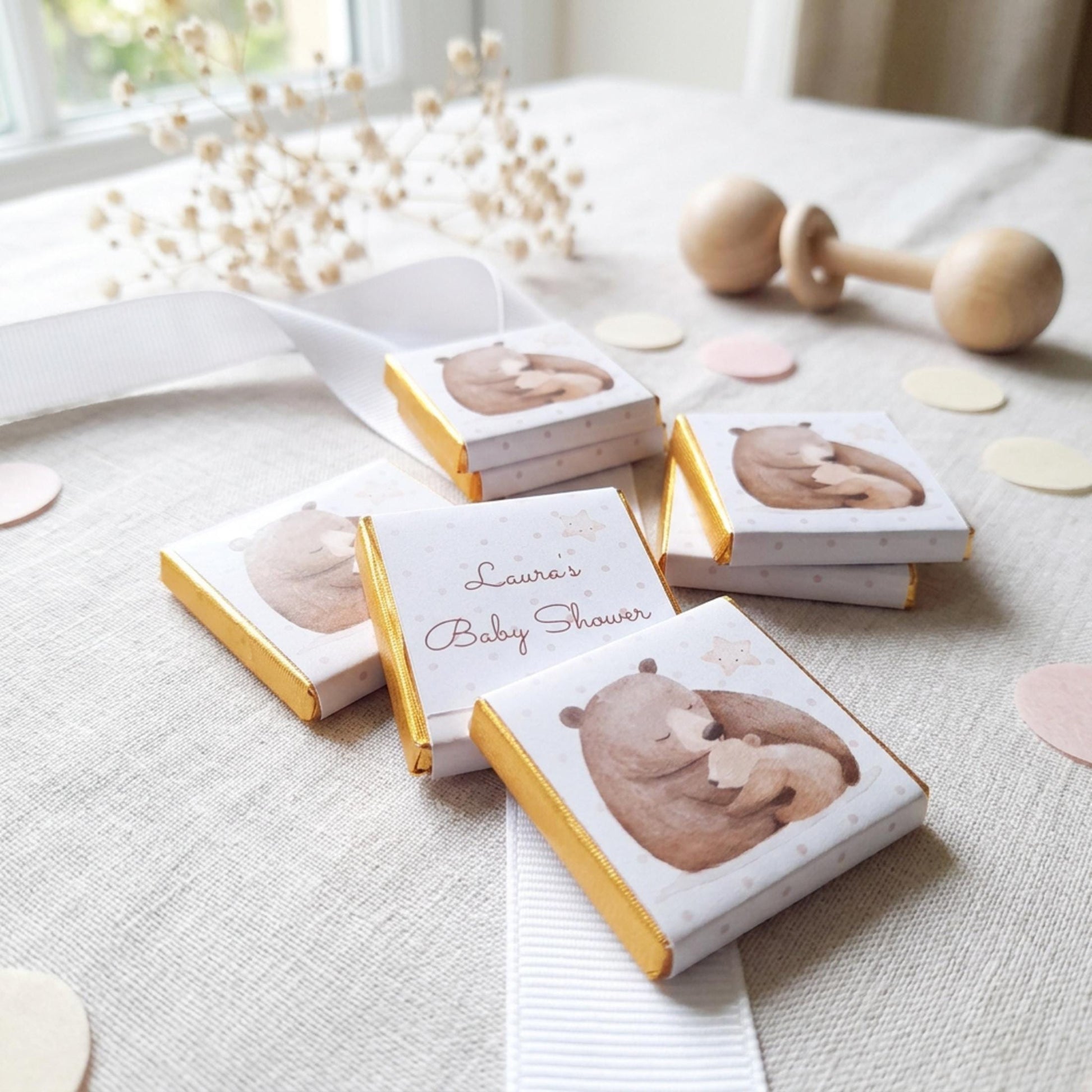 Mama Bear Baby Shower Chocolate Favours – Custom Guest Treats, Teddy Bear Party Bags