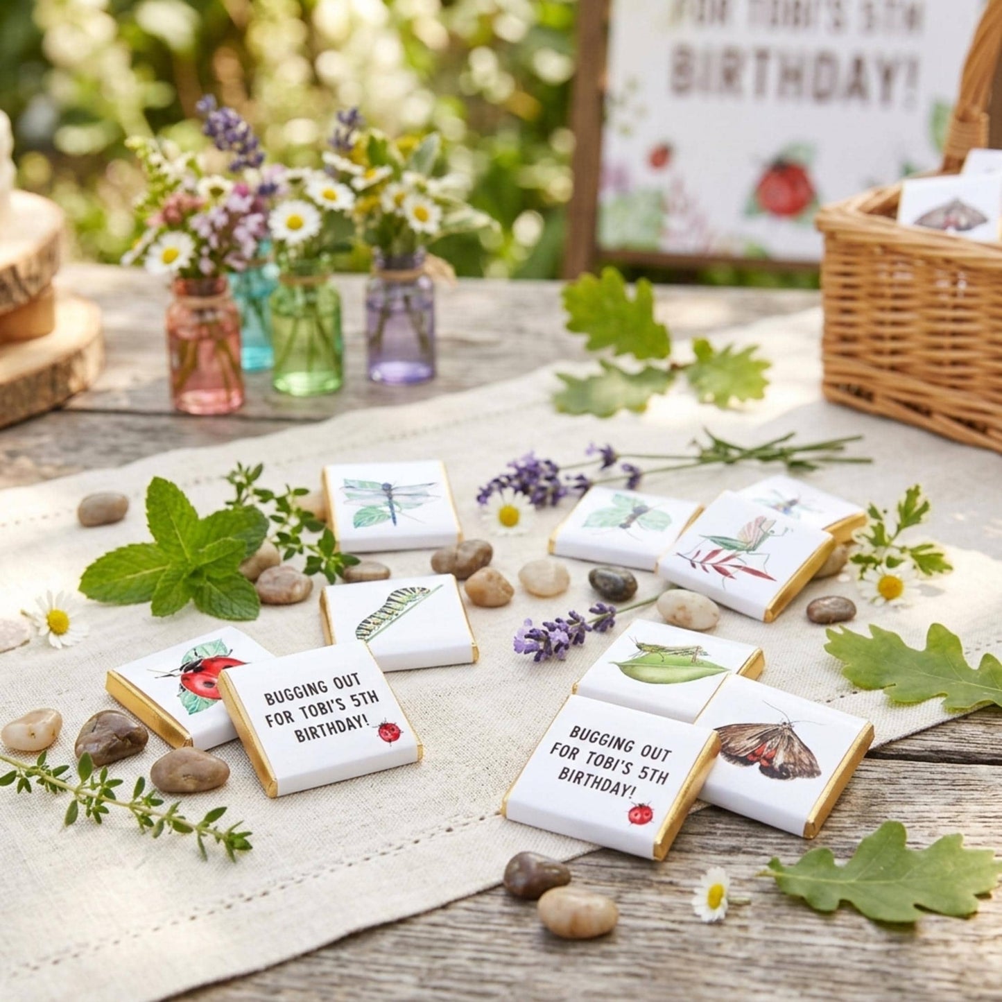 Personalised Garden Bugs Chocolates – Birthday Party Favours, Nature Theme Treats