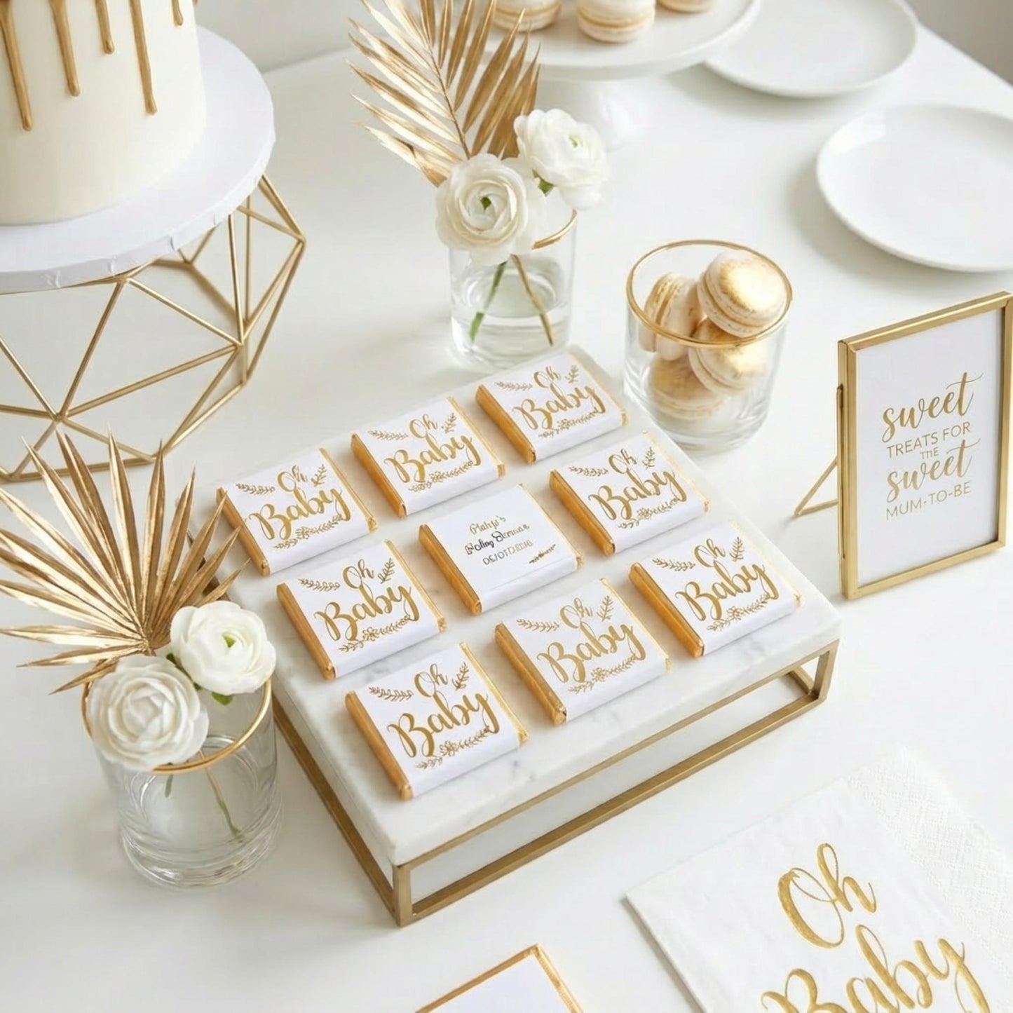Personalised Oh Baby Chocolate Favours – Baby Shower Guest Treats Gold Foiled