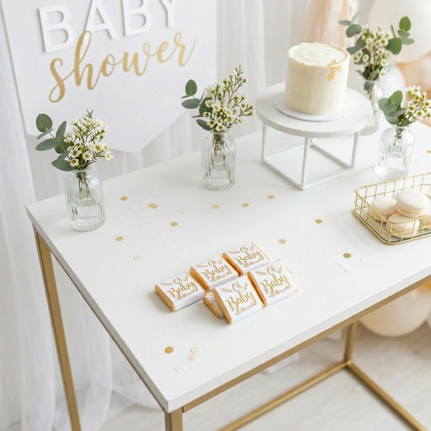 Personalised Oh Baby Chocolate Favours – Baby Shower Guest Treats Gold Foiled