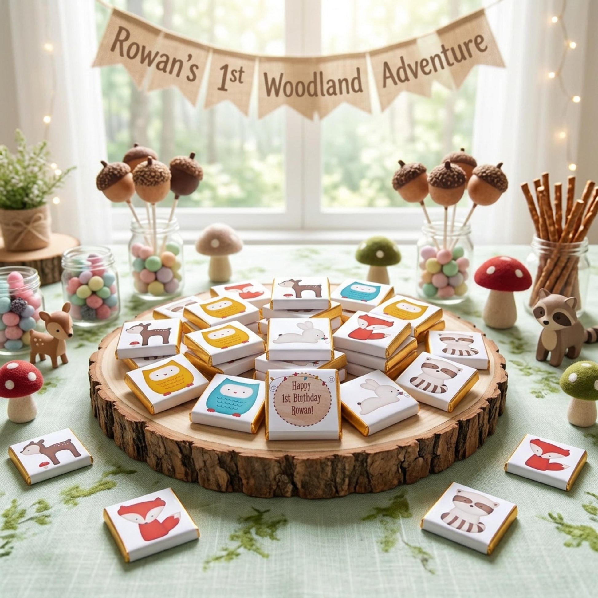 Personalised Woodland Chocolate Favours – Forest Animal Birthday Treats, Baby Shower Bag Fillers