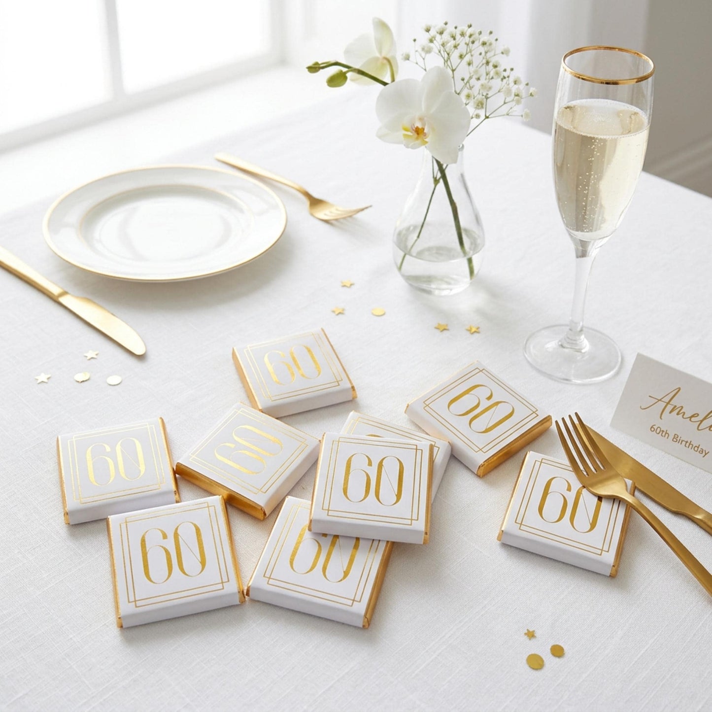 Personalised Milestone Birthday Favours - Gold Foiled Number Chocolates - Custom 18th 21st 30th 40th 50th Guest Gifts - Elegant Party Treats
