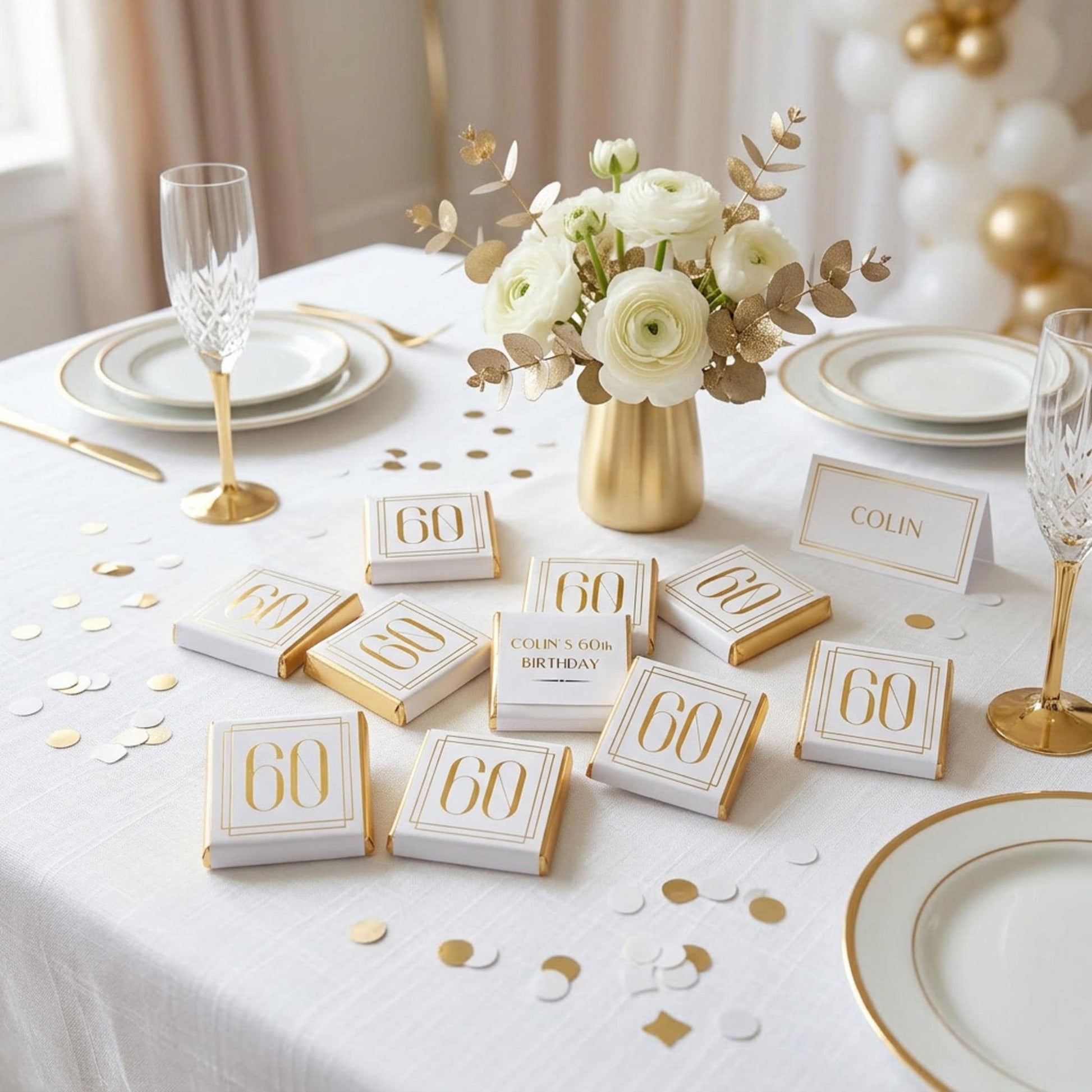 Personalised Milestone Birthday Favours - Gold Foiled Number Chocolates - Custom 18th 21st 30th 40th 50th Guest Gifts - Elegant Party Treats
