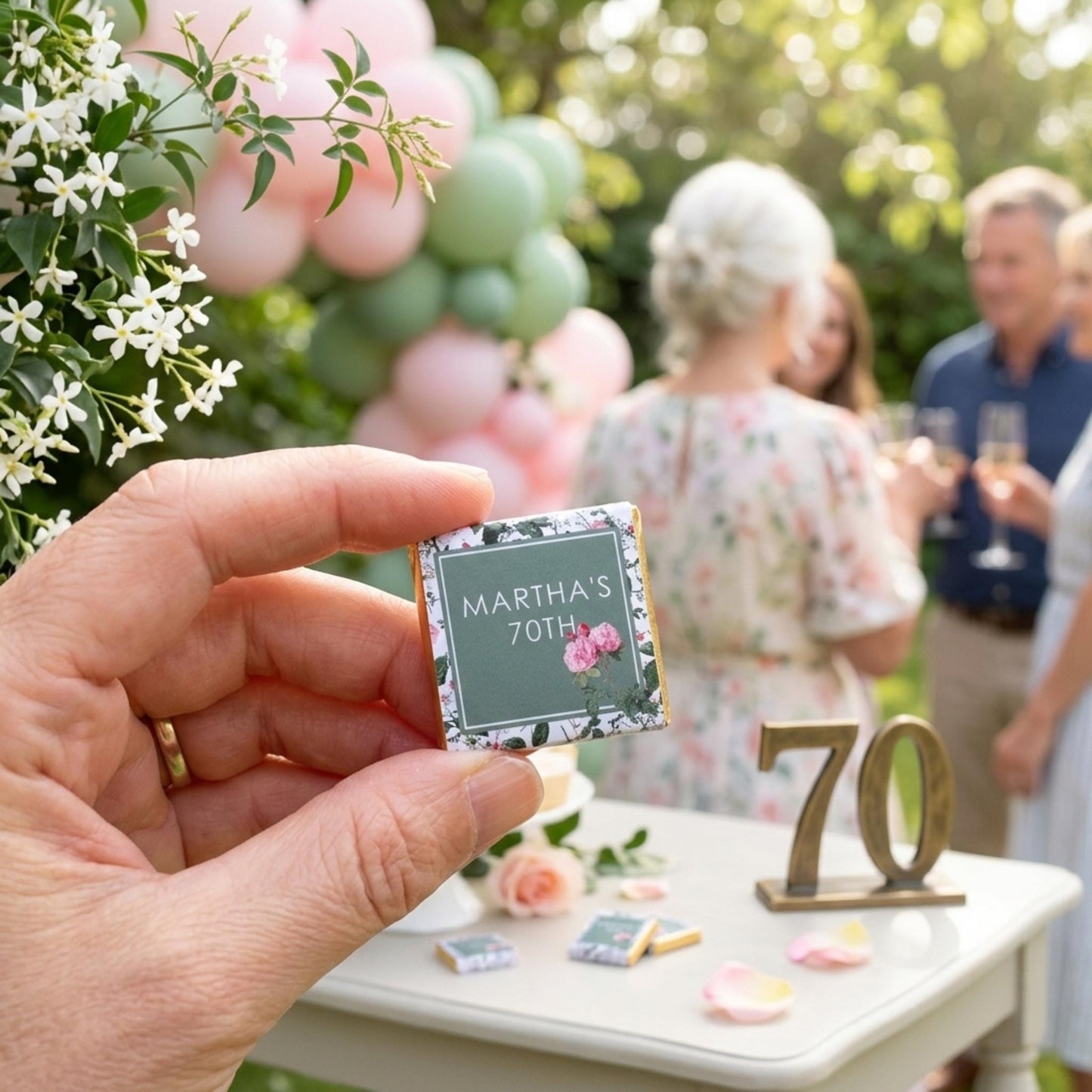 Personalised Cottage Chocolates – Custom 70th Birthday Party Favours, Guest Gifts