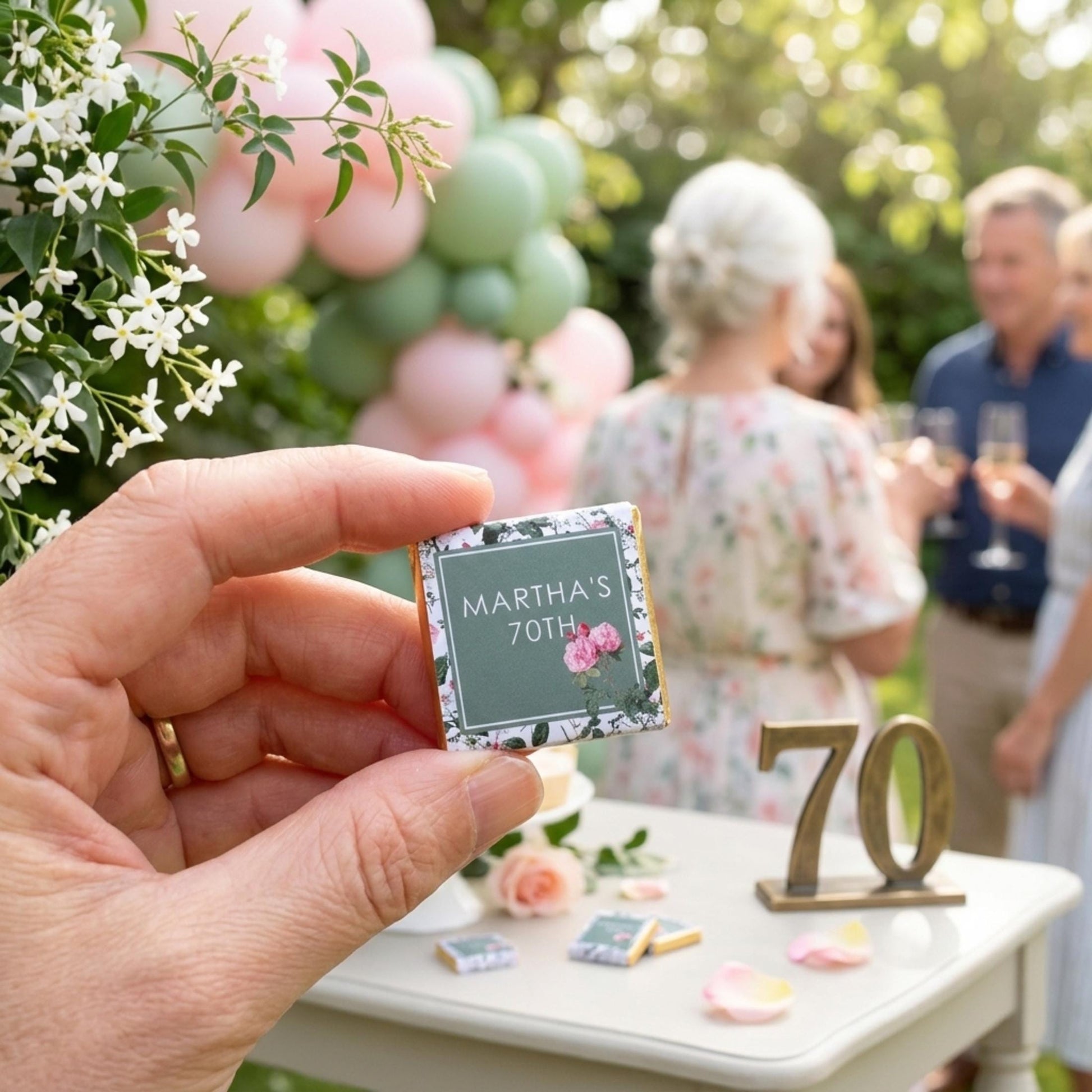 Personalised Cottage Chocolates – Custom 70th Birthday Party Favours, Guest Gifts