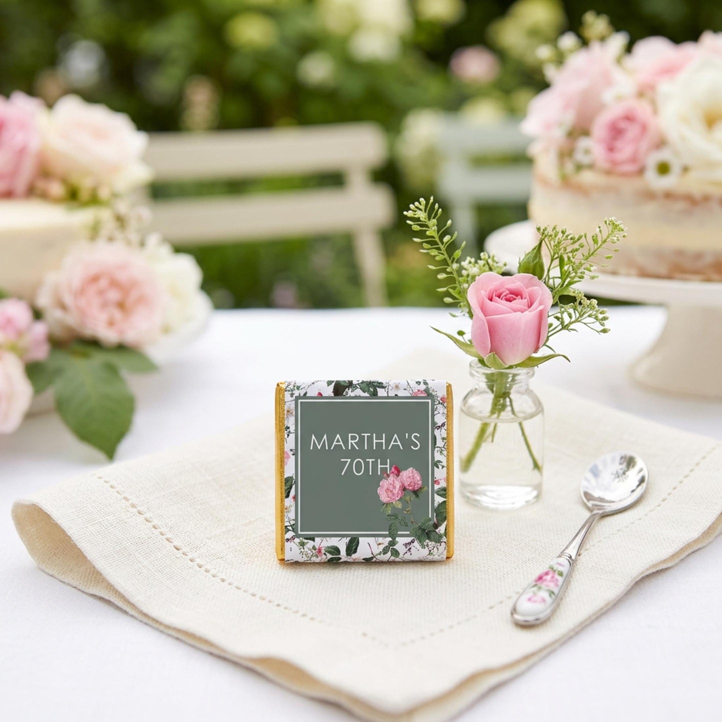 Personalised Cottage Chocolates – Custom 70th Birthday Party Favours, Guest Gifts
