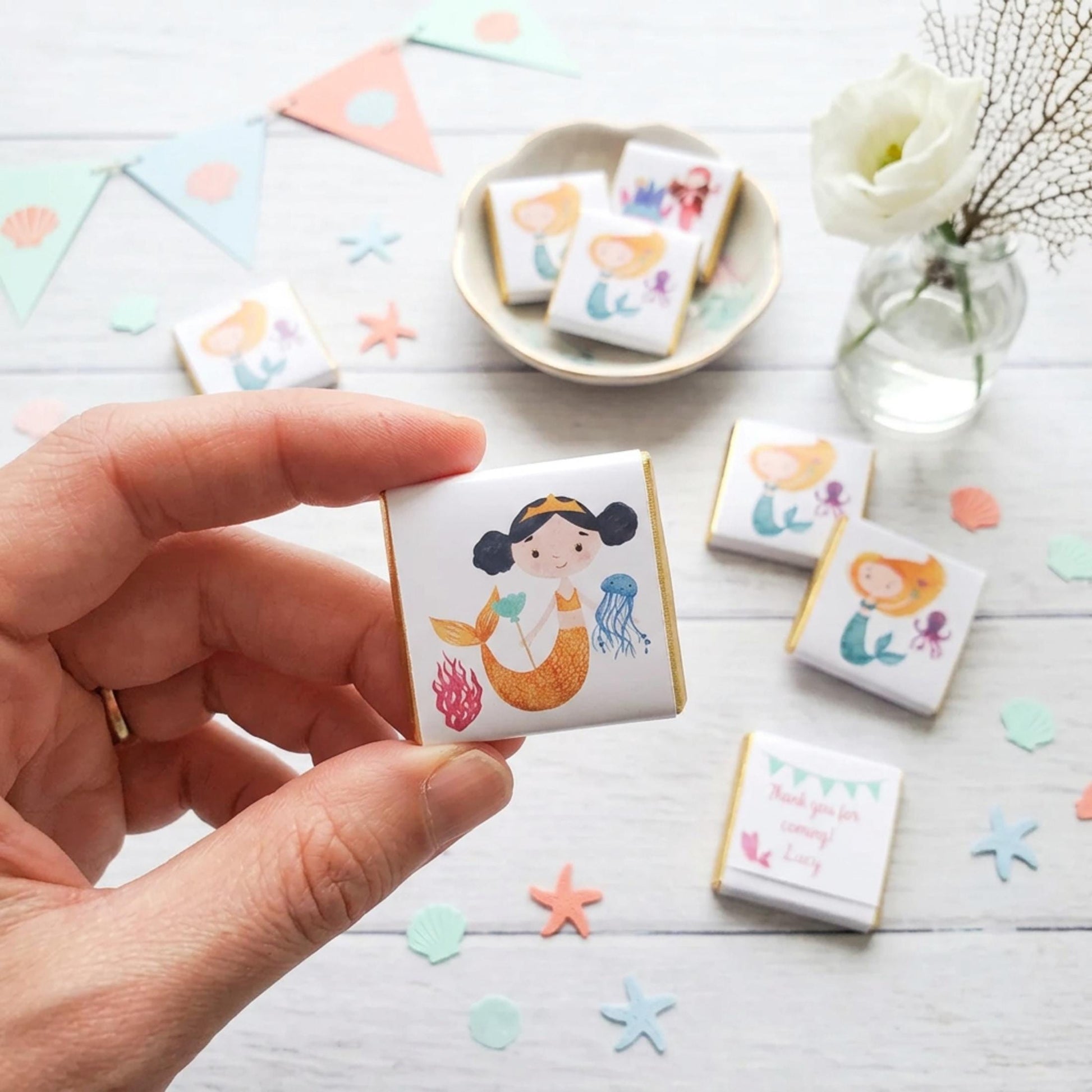 Personalised Mermaid Party Favours - Under the Sea Birthday Chocolate Treats - Ocean Theme Party Bag Fillers