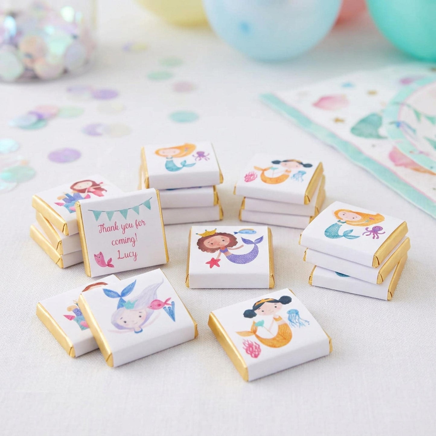 Personalised Mermaid Party Favours - Under the Sea Birthday Chocolate Treats - Ocean Theme Party Bag Fillers