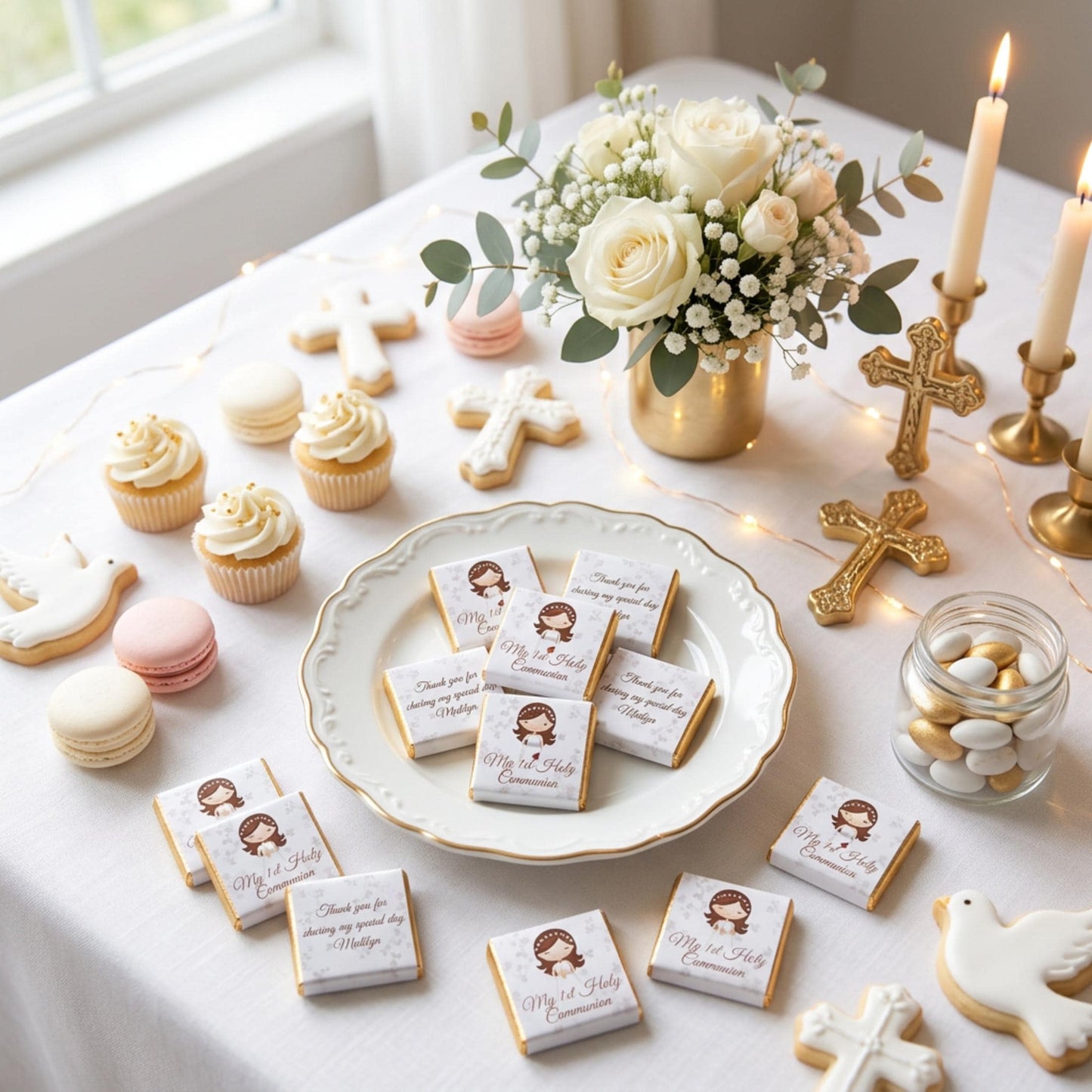 Personalised First Holy Communion Chocolate Favours – Girls Religious Treats, Party Gifts