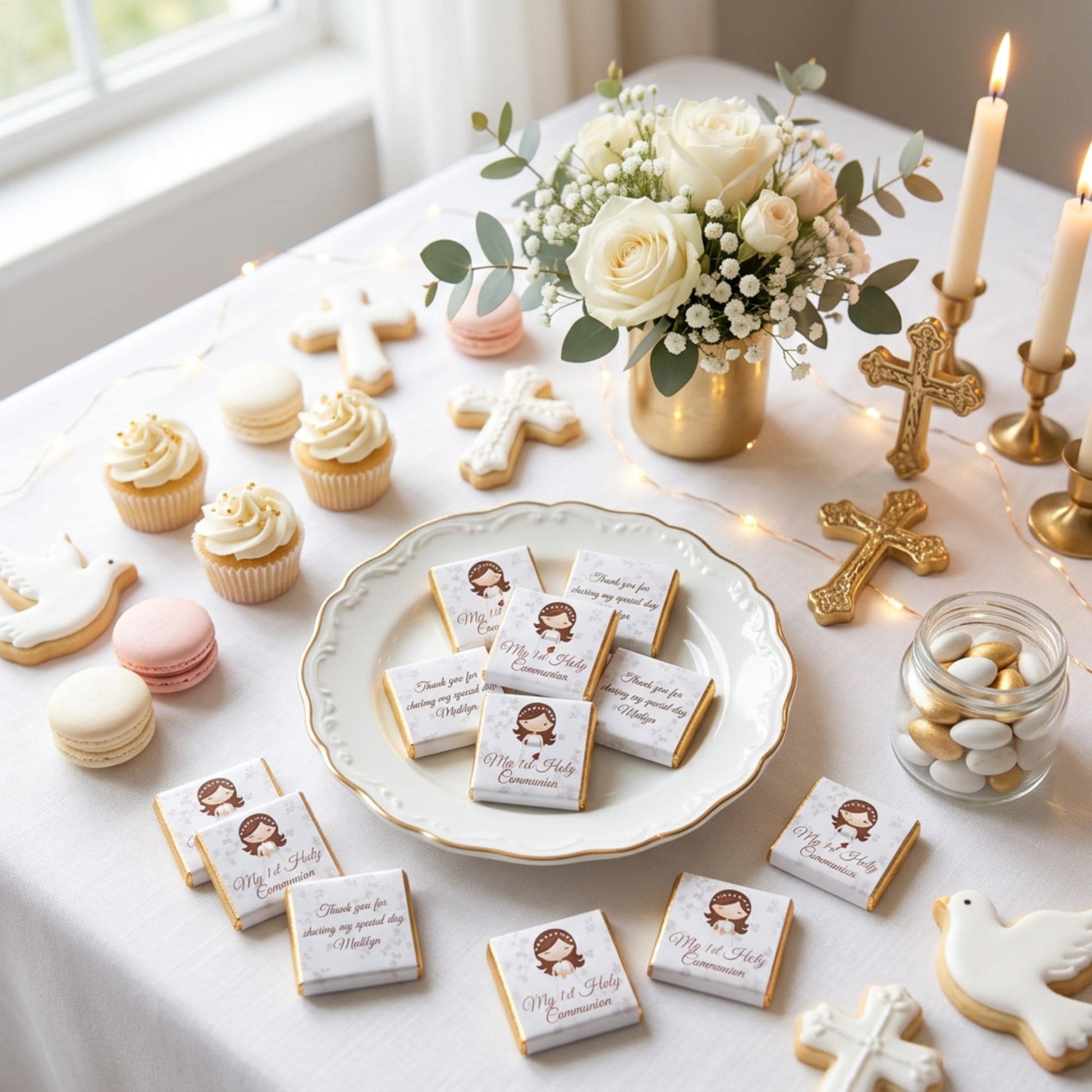 Personalised First Holy Communion Chocolate Favours – Girls Religious Treats, Party Gifts