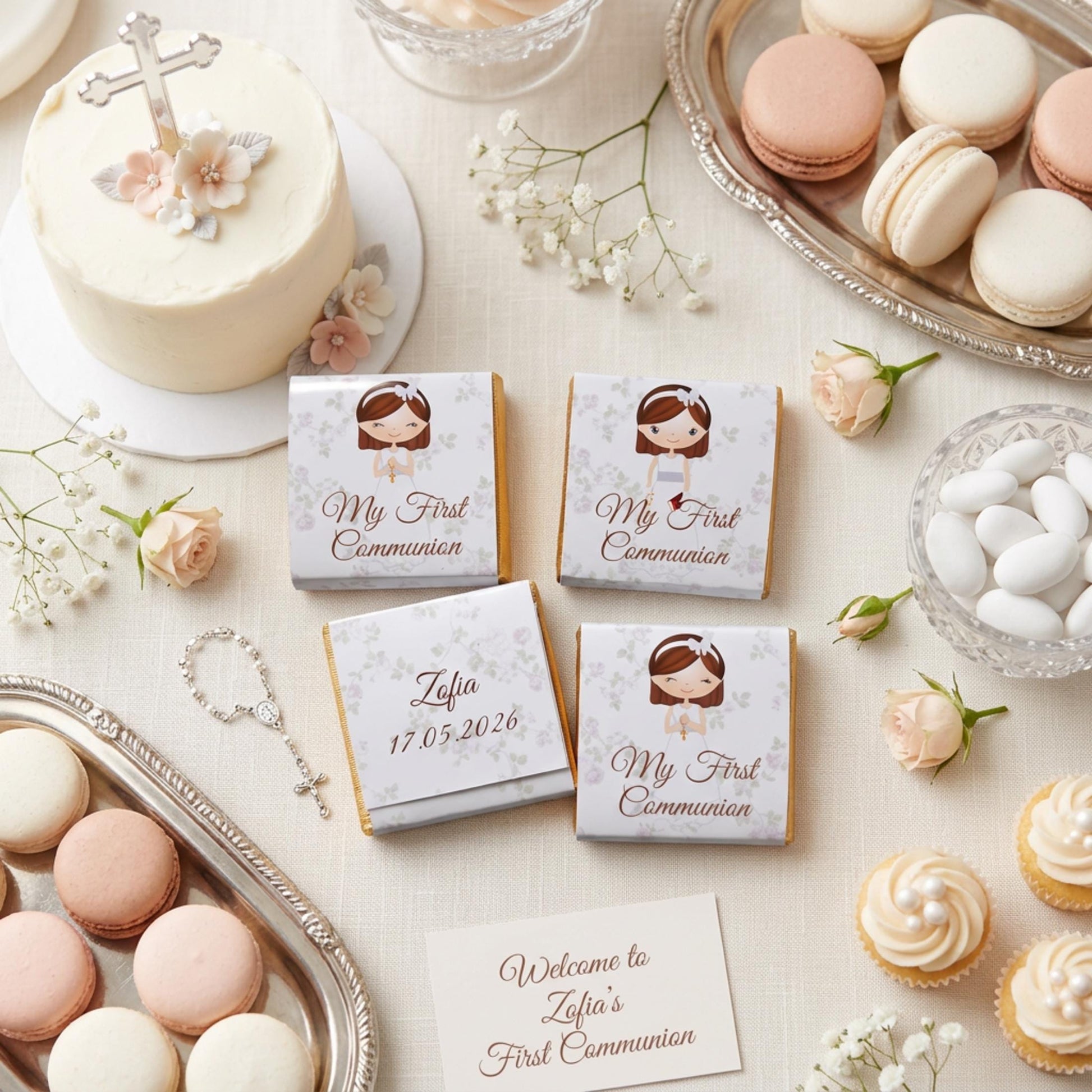 Personalised First Holy Communion Chocolate Favours – Girls Religious Treats, Party Gifts