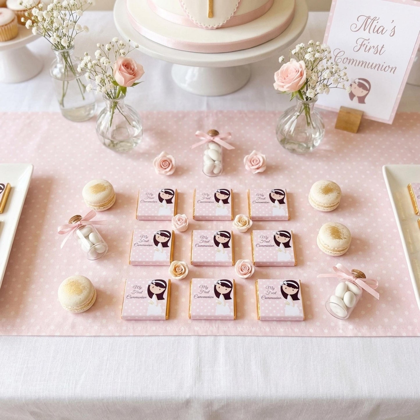 Personalised 1st Holy Communion Favours - Girls Pink Floral Chocolate Treats - Religious Party Bag Filler