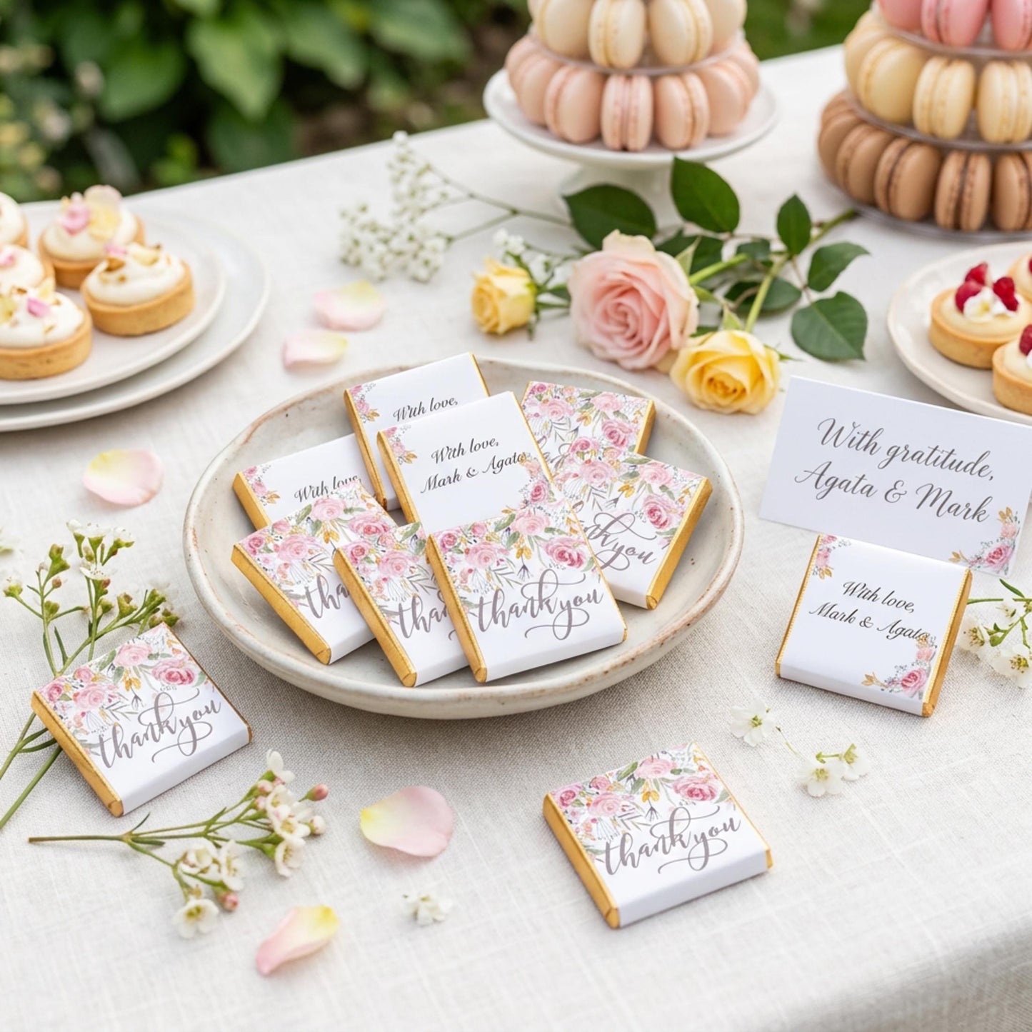 Personalised Pink Floral Chocolate Favours – Custom Thank You Wedding Treats