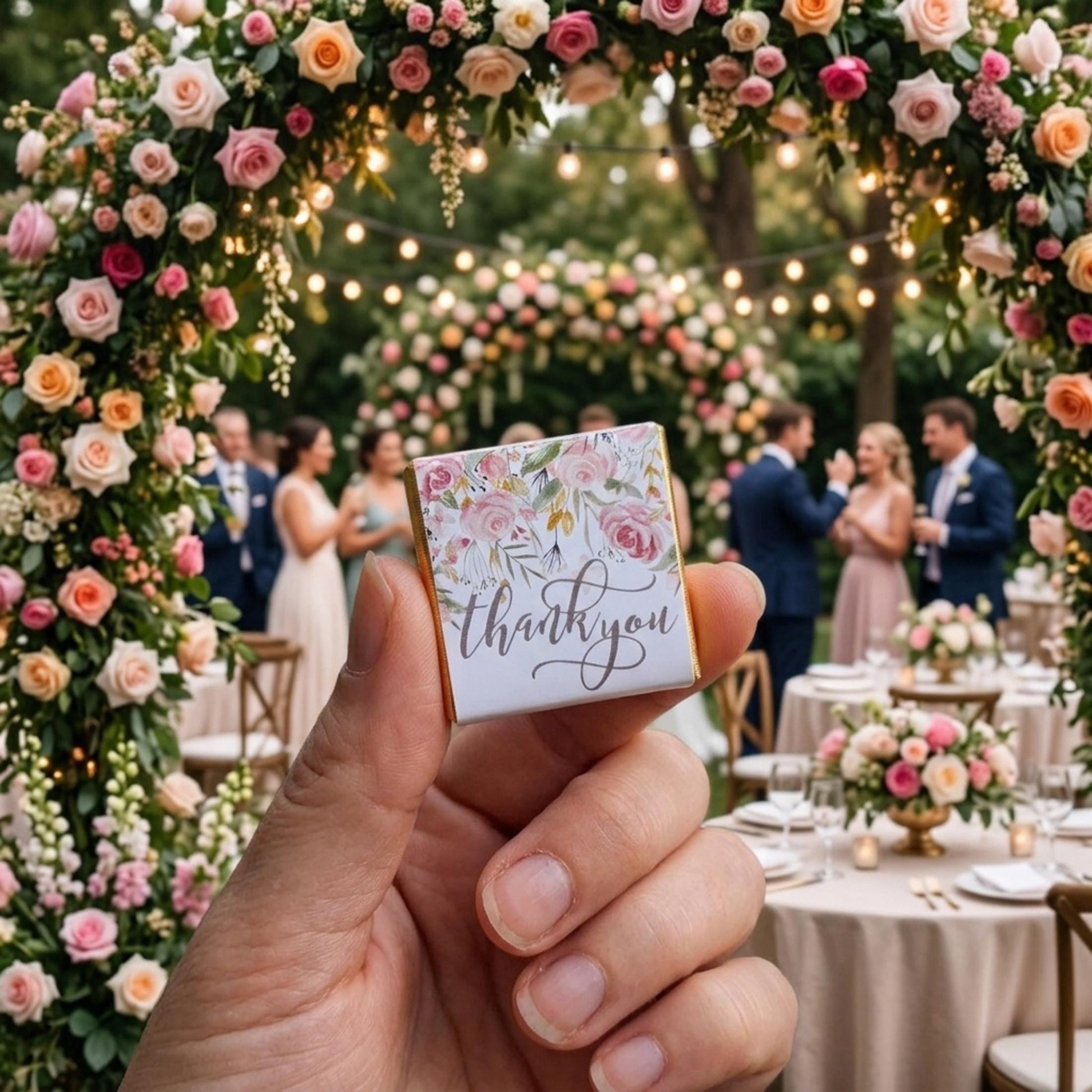Personalised Pink Floral Chocolate Favours – Custom Thank You Wedding Treats