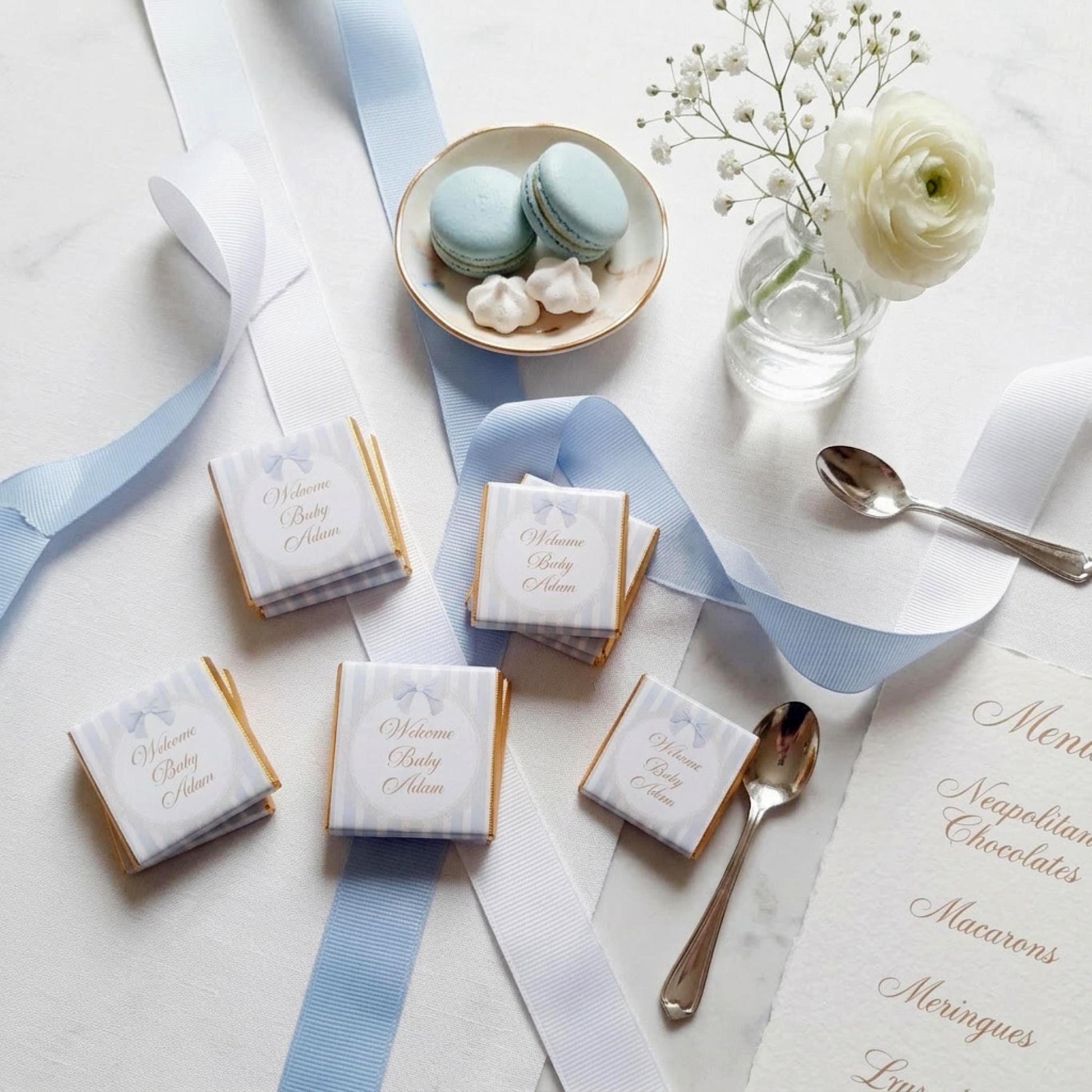 Personalised Baby Boy Chocolate Favours – Blue Stripe New Arrival Treats
