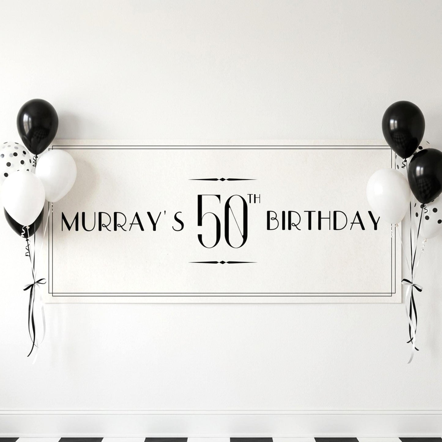 Personalised 50th Birthday Banner, Custom Name Art Deco Party Poster