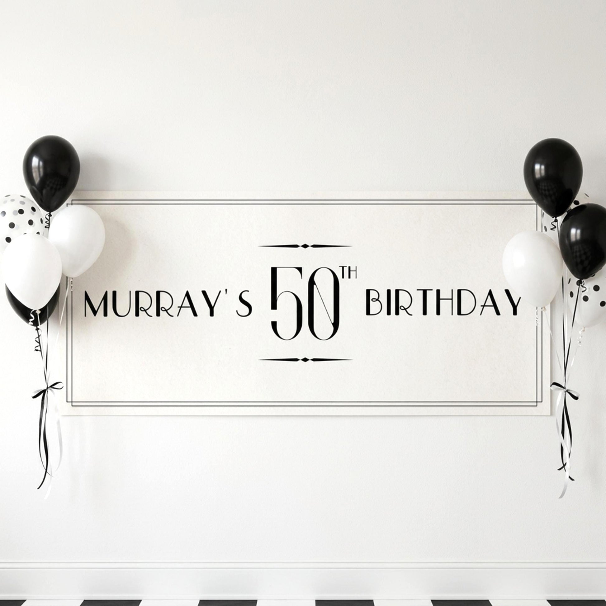 Personalised 50th Birthday Banner, Custom Name Art Deco Party Poster