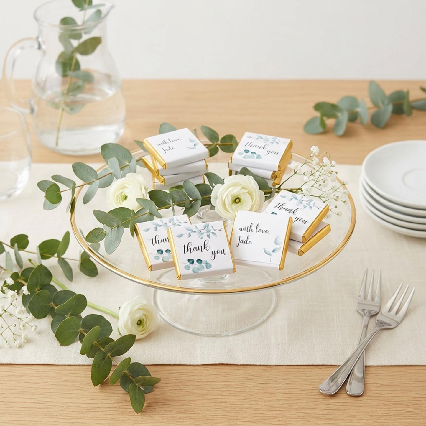 Personalised Thank You Party Favours - Botanical Eucalyptus Chocolate Treats - Green Wedding Party bag filler