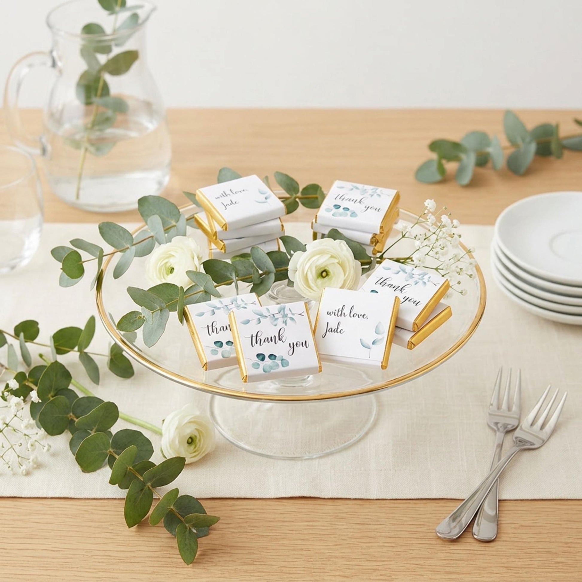 Personalised Thank You Party Favours - Botanical Eucalyptus Chocolate Treats - Green Wedding Party bag filler