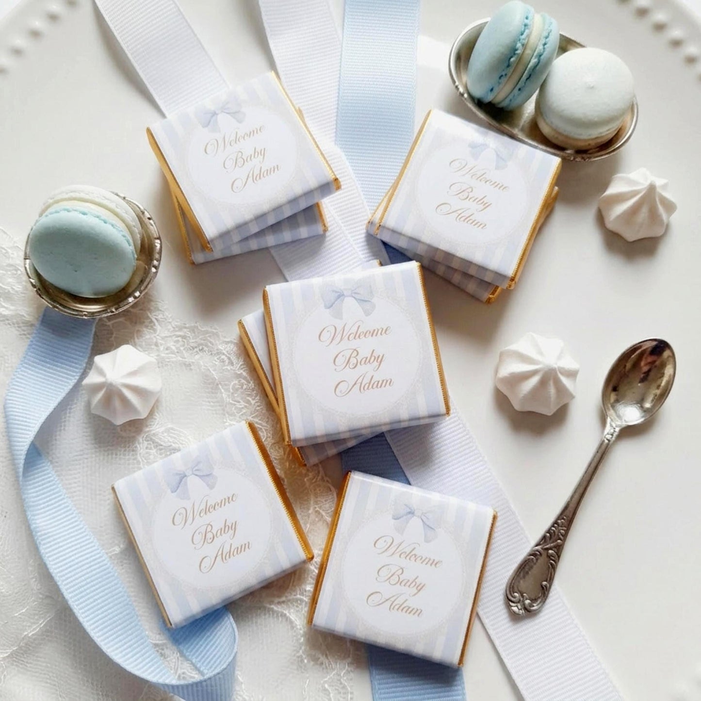Personalised Baby Boy Chocolate Favours – Blue Stripe New Arrival Treats