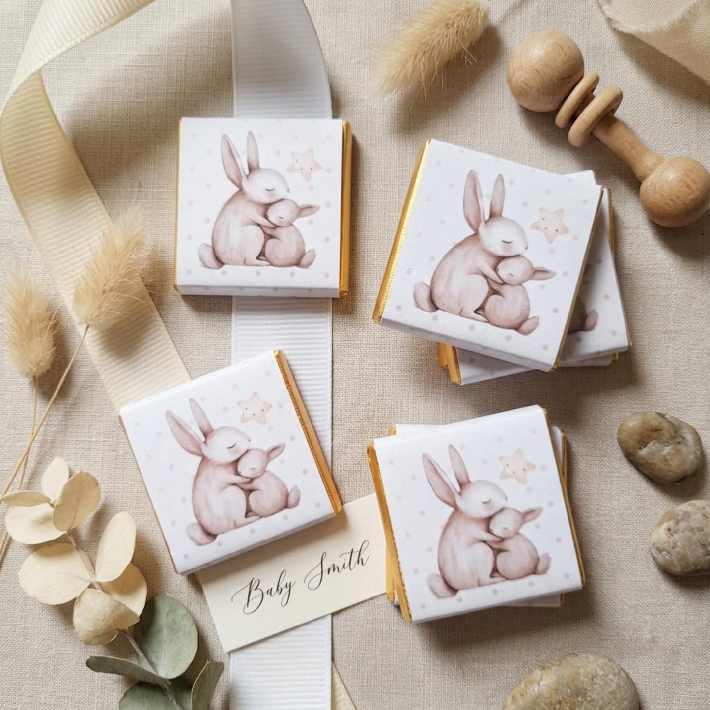 Personalised Mum and Baby Bunny Chocolates – Custom Baby Shower Favours