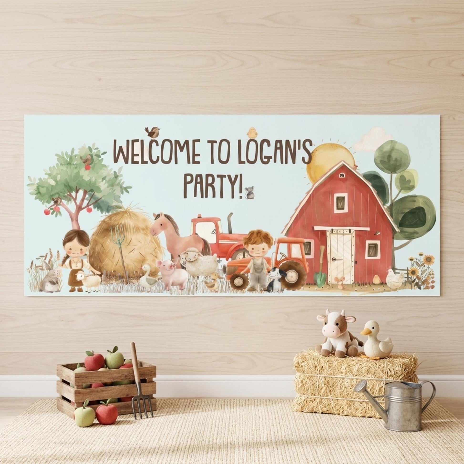 Personalised Farmyard Birthday Banner, Custom Farm Theme Party Backdrop