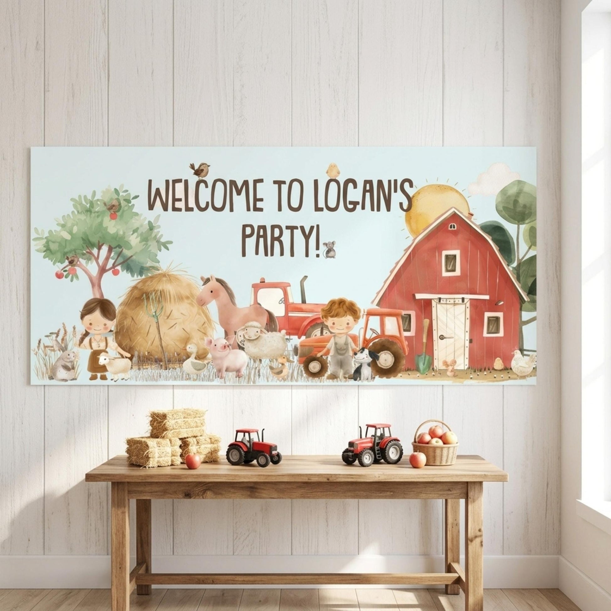 Personalised Farmyard Birthday Banner, Custom Farm Theme Party Backdrop